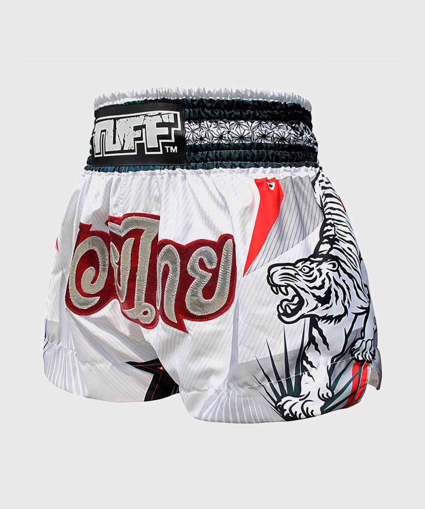 Tuff White Tiger Muay Thai Shorts - Weiß