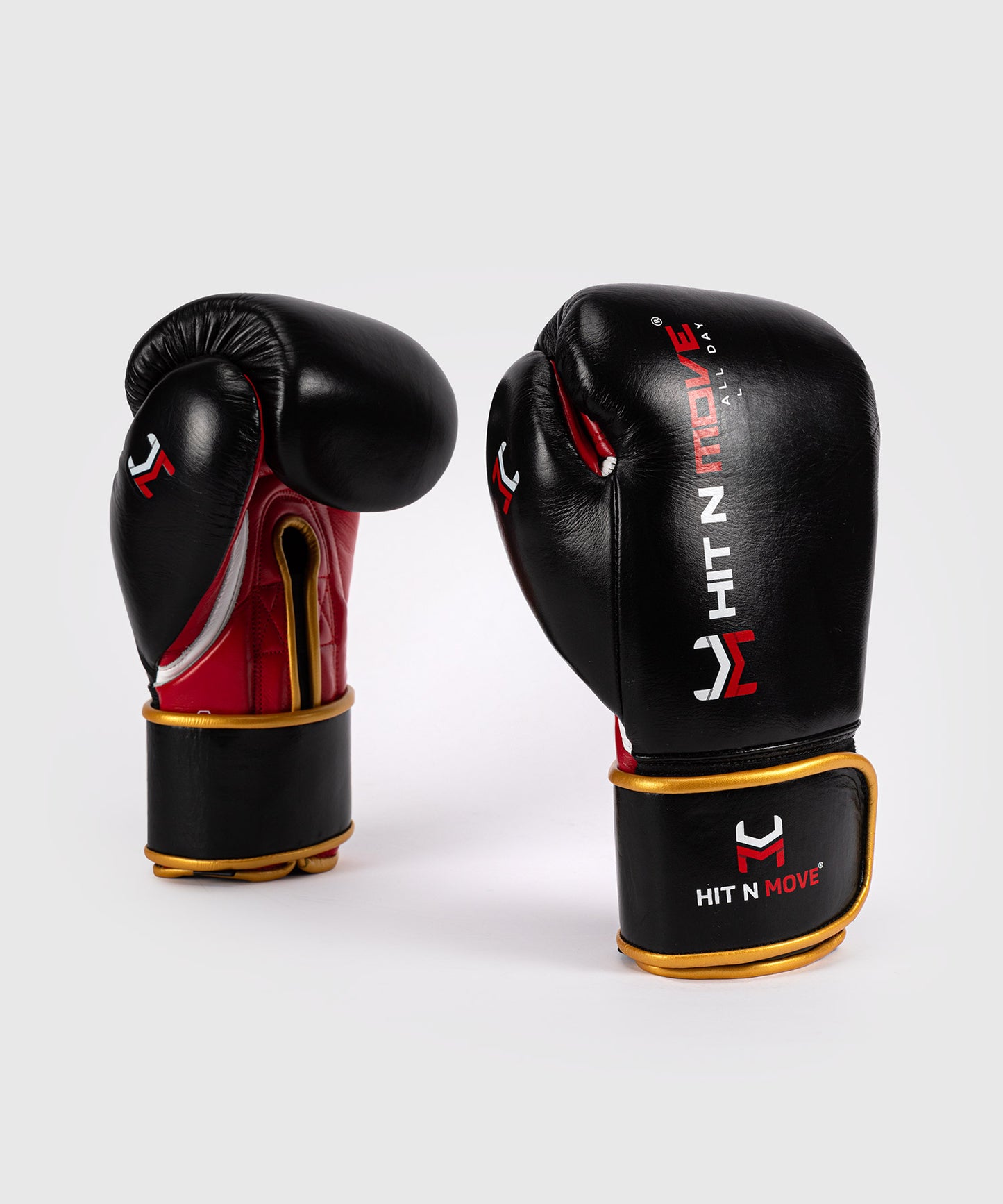 Hit N Move All Day® Pro Agility Boxing Gloves - Black/Red/Gold