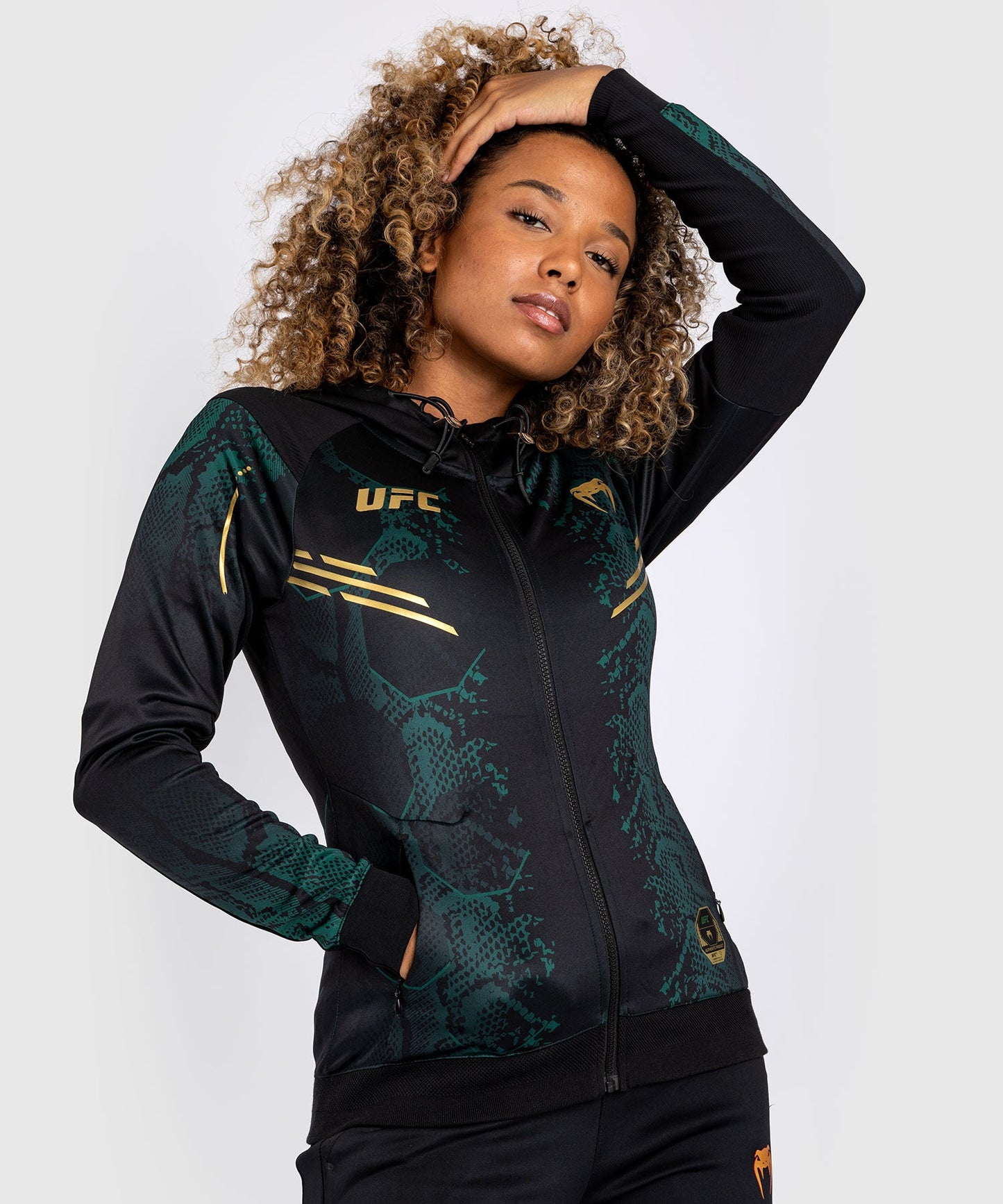Women's UFC Adrenaline by Venum Authentic Fight Night Hoodie - Emerald Edition - Green/Black/Gold