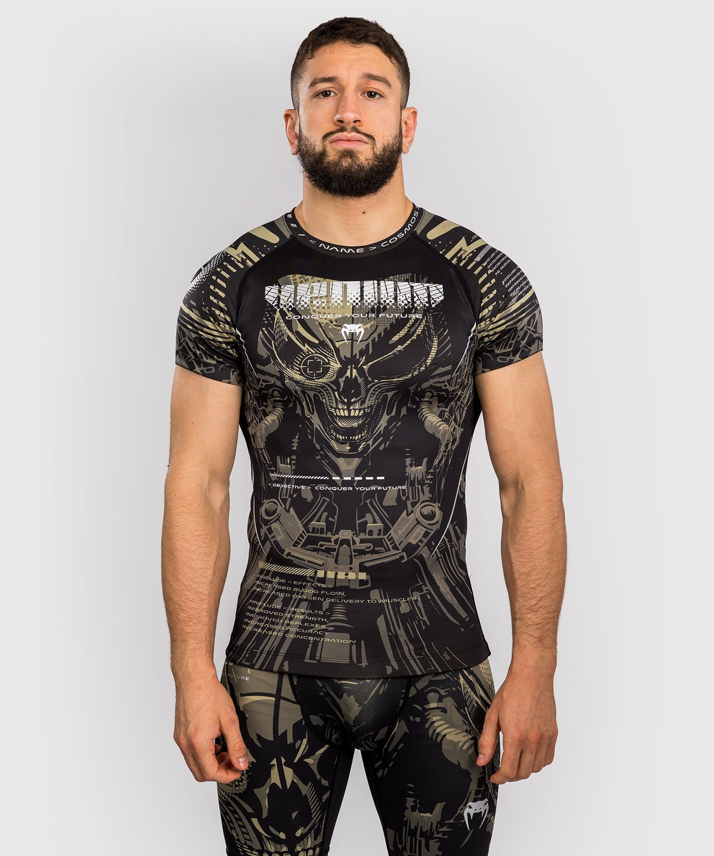 Venum Space Invader lycra de manga corta - Negro/Arena