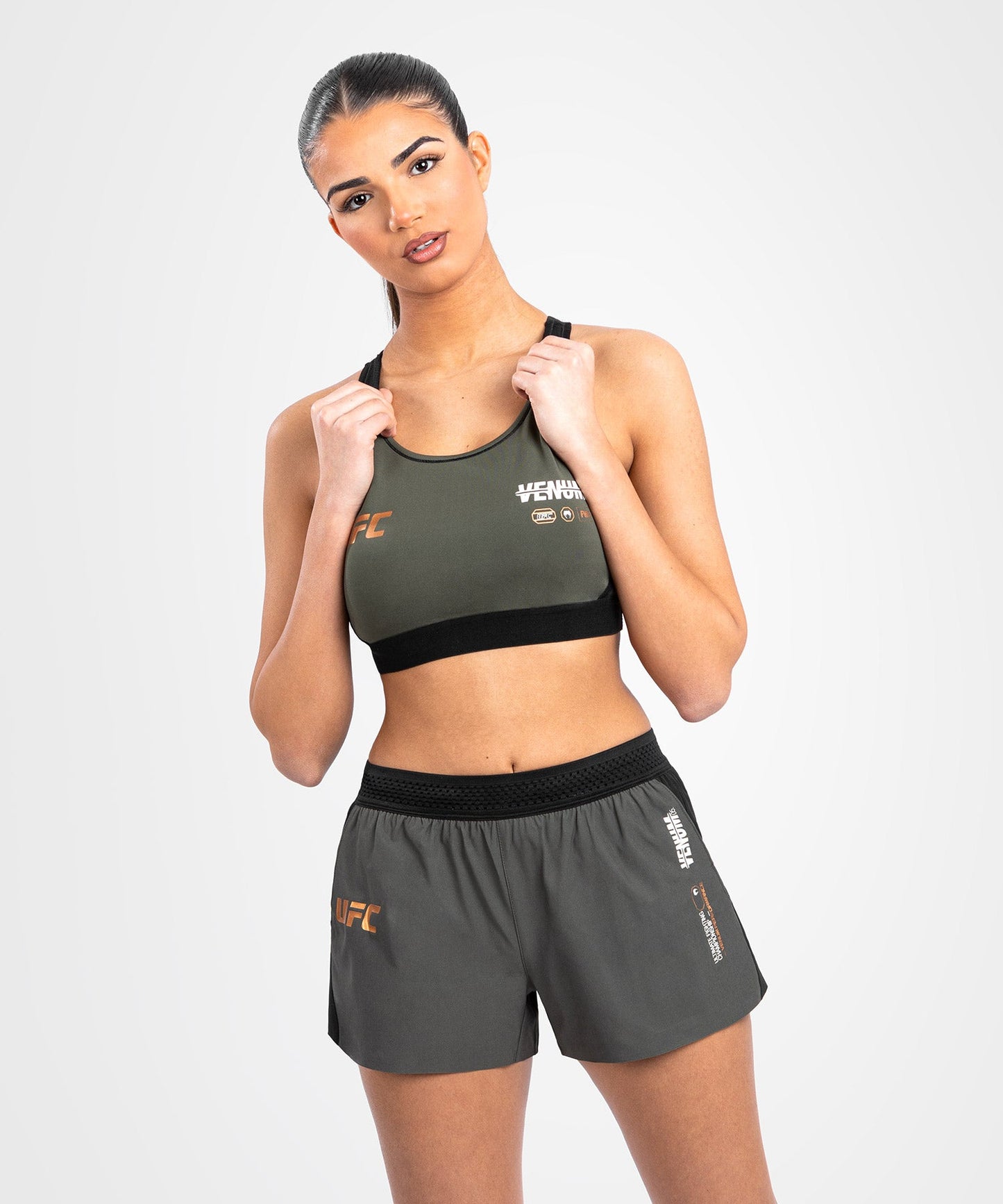 Brassière de sport pour Femmes UFC Adrenaline by Venum Fight Week - Khaki/Bronze