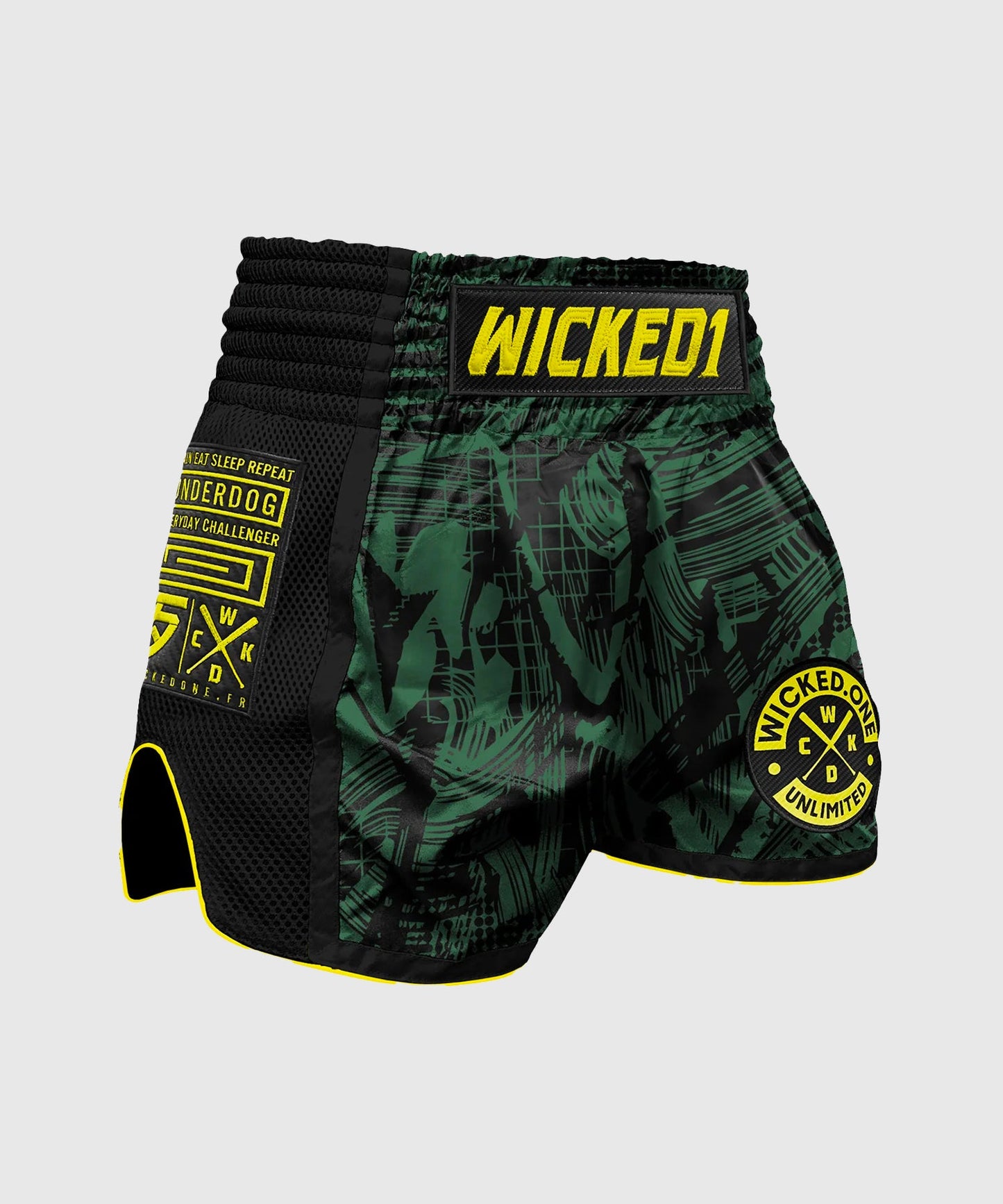 Wicked One Havoc Pantalones de Muay Thai - Caqui/Amarillo