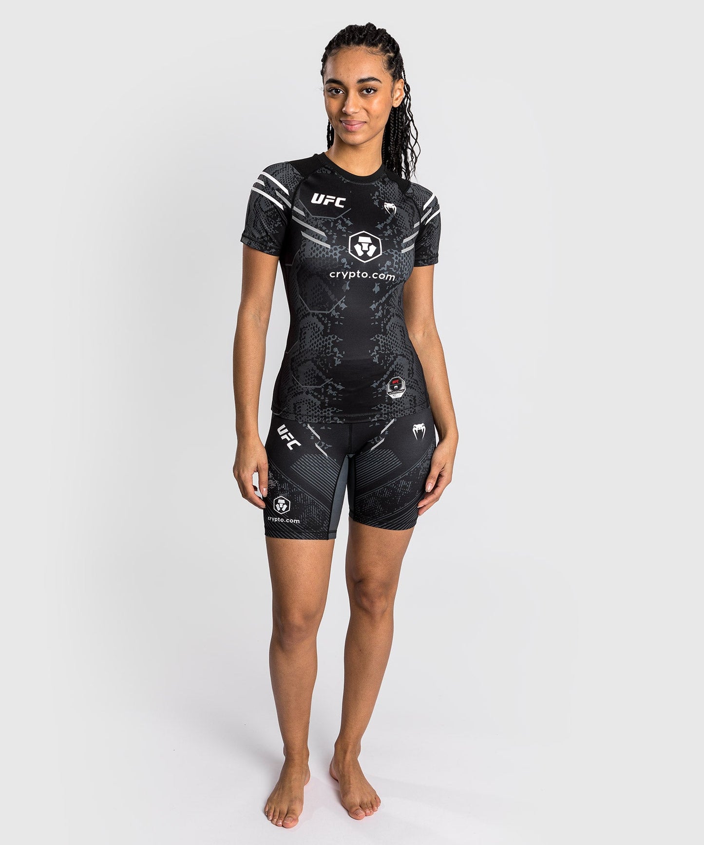 Women's UFC Adrenaline by Venum Authentic Fight Night Short Sleeve Rashguard - Black