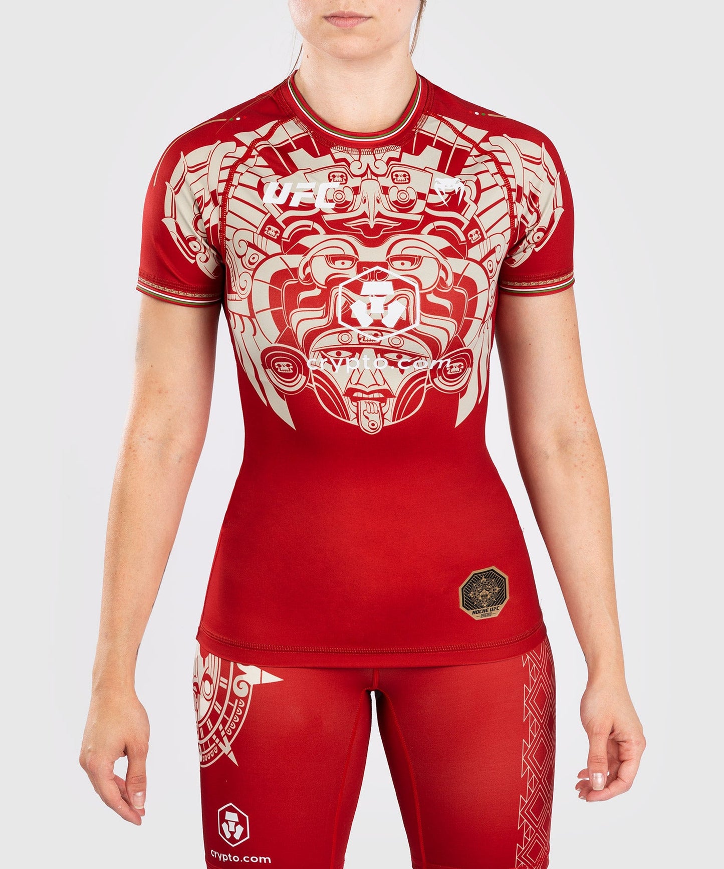 Noche UFC by Venum Authentic Fight Night Women's Short Sleeve Rashguard - Red