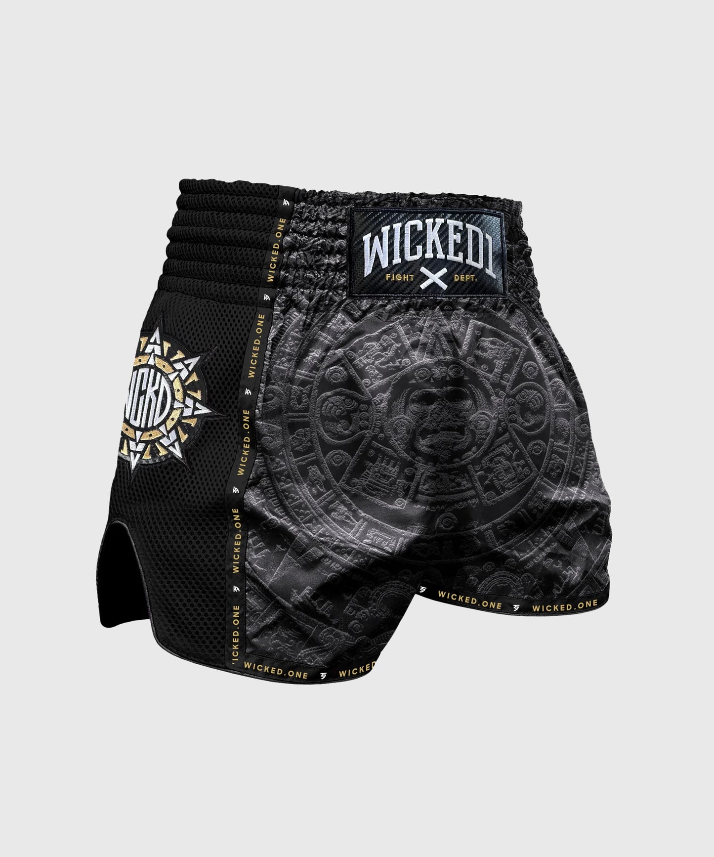 Wicked One Aztec Pantalones de Muay Thai - Negro/Oro