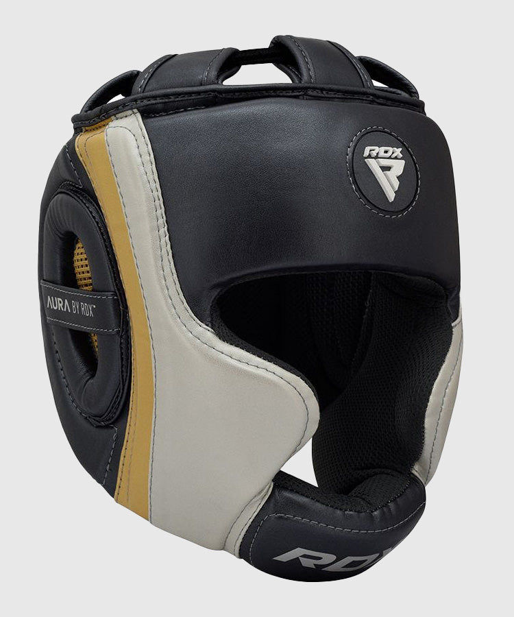 Casque de boxe RDX Sports Aura T-17 - Noir/Blanc/Or