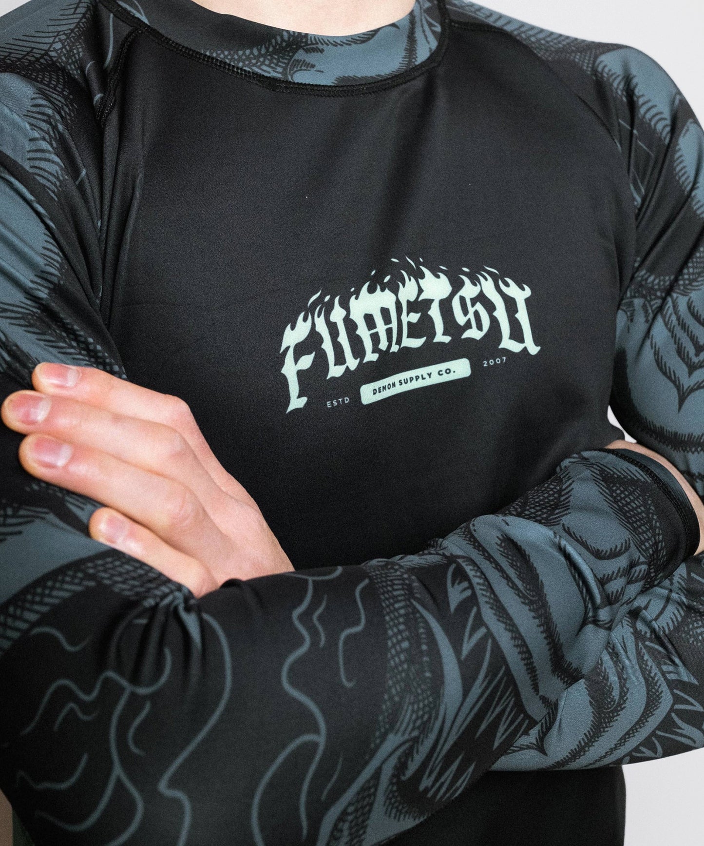 Fumetsu Oni Long Sleeve Rashguard - Black/Blue/Green