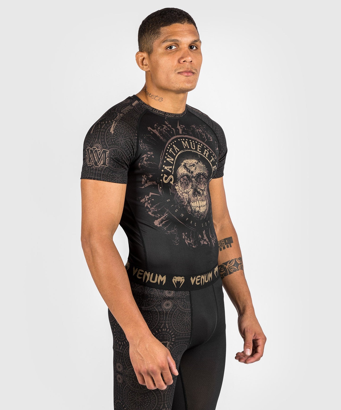 Santa Muerte Dark Side Venum Rashguard - short sleeves - Black/Brown