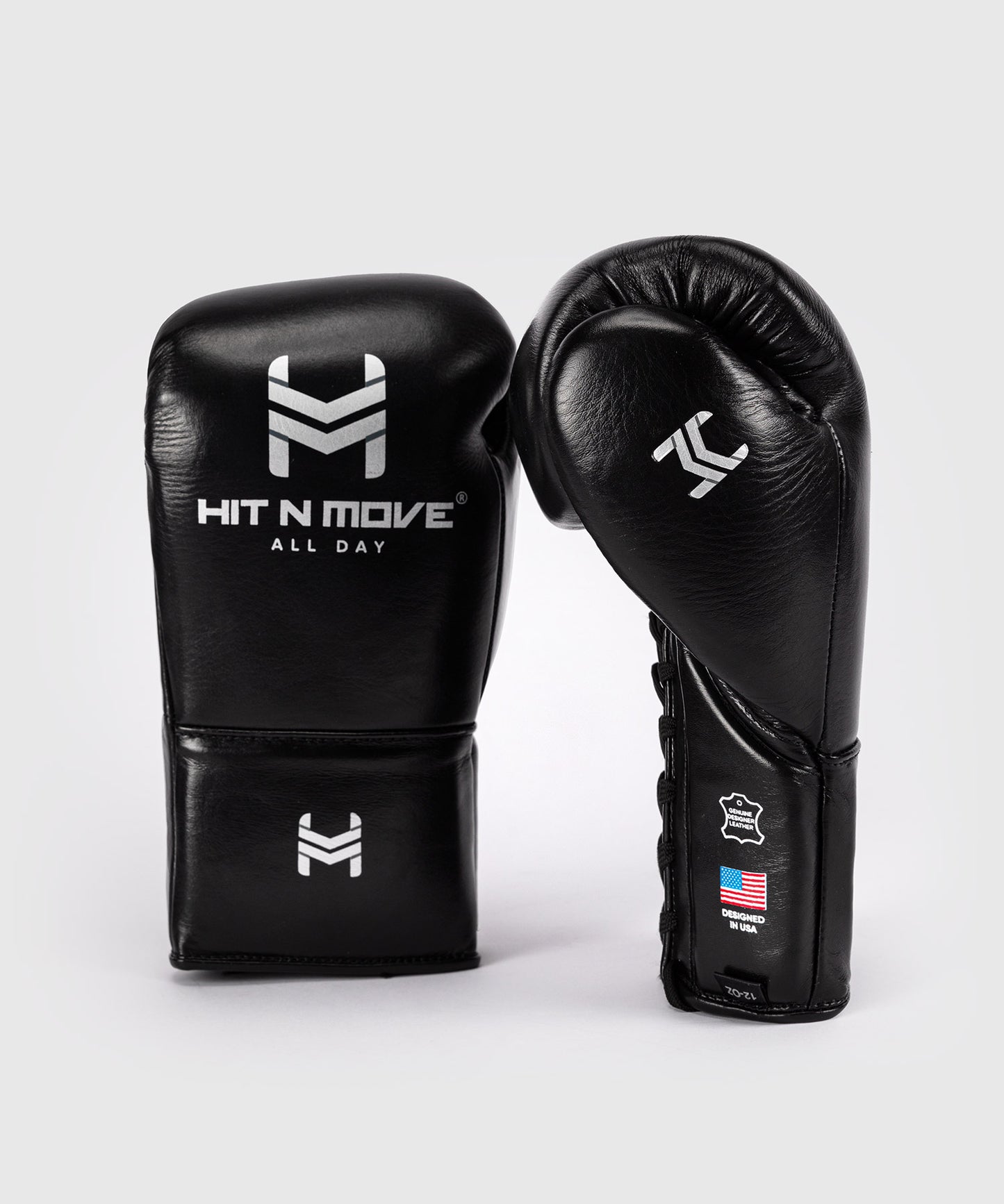 Hit N Move All Day® Pro Balance Guantes de Boxeo con Cordones - Negro