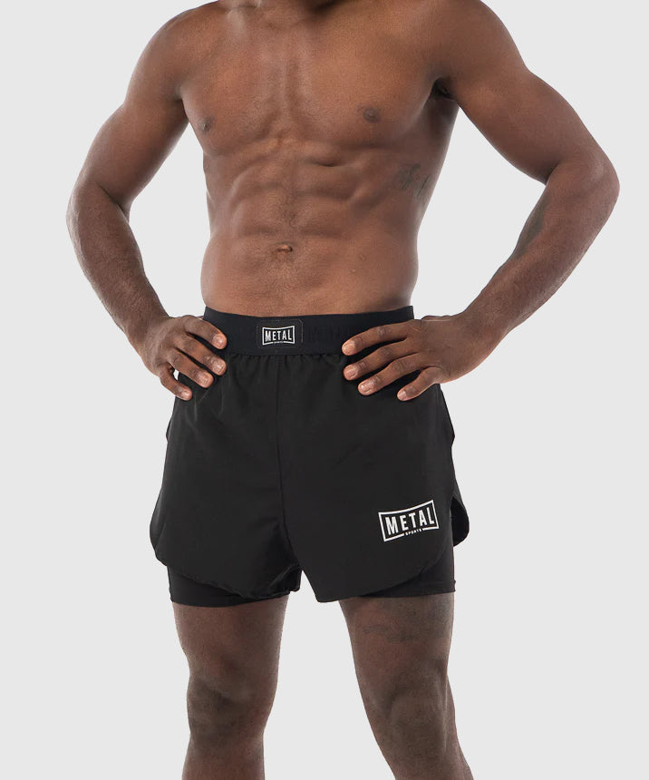 Fightshort 2 En 1 Metal Boxe - Noir