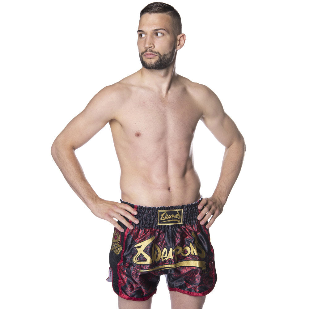 Muay Thai Short 8 Weapons Super Mesh Naga Black - Red