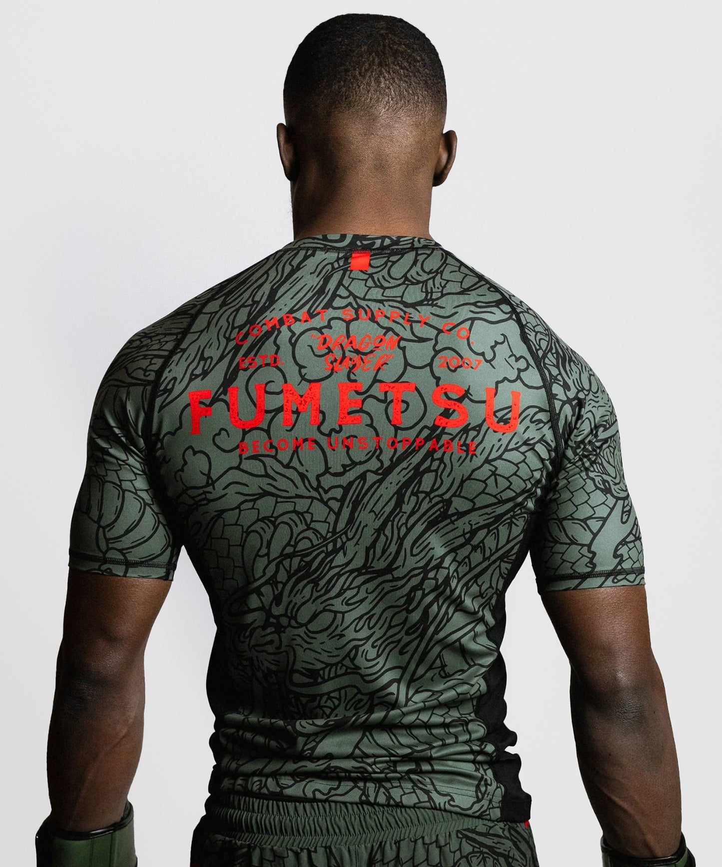 Fumetsu Dragon Slayer Short Sleeve Rashguard - Khaki/Orange