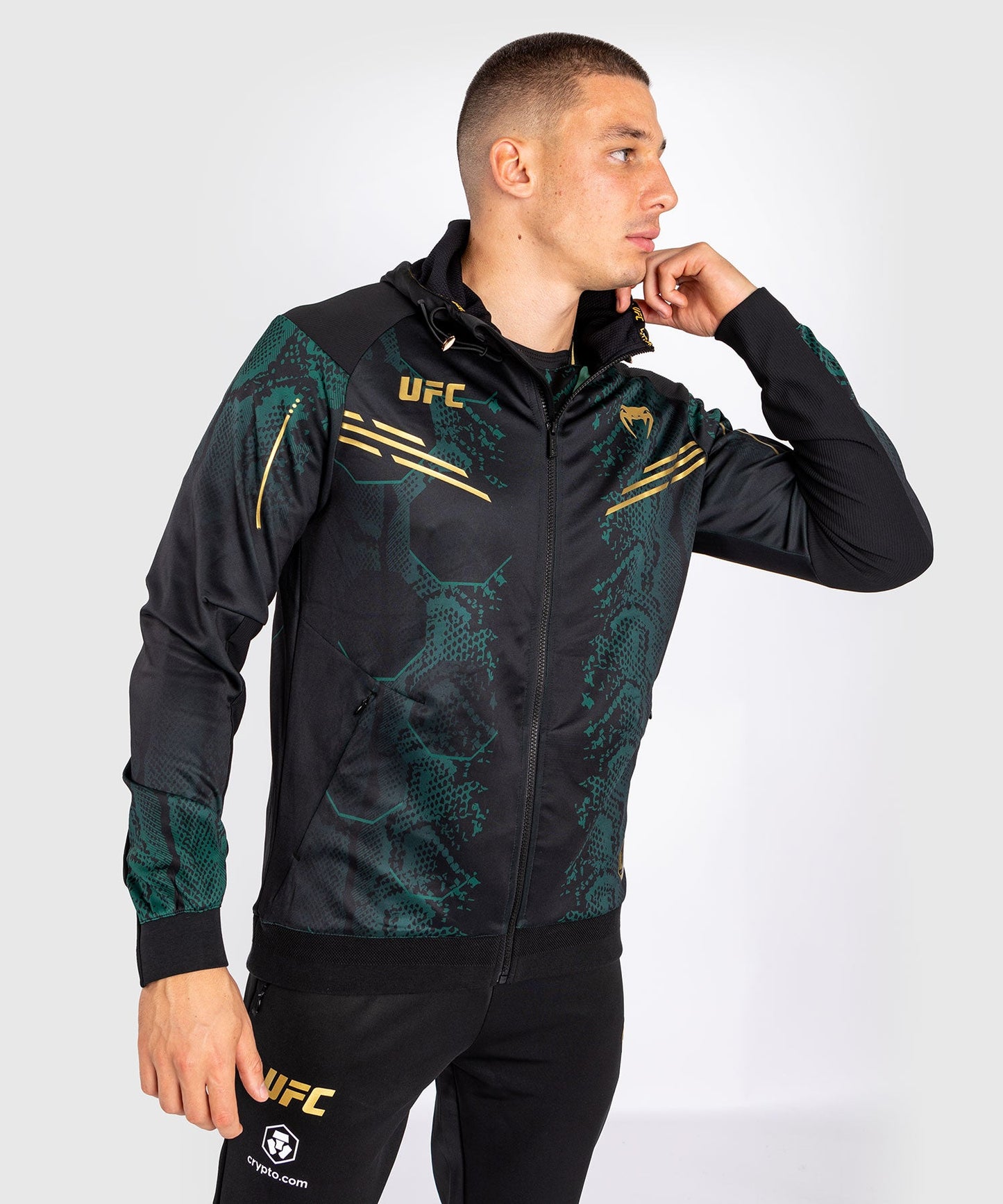 Men's UFC Adrenaline by Venum Authentic Fight Night Hooded Jacket - Emerald Edition - Green/Black/Gold