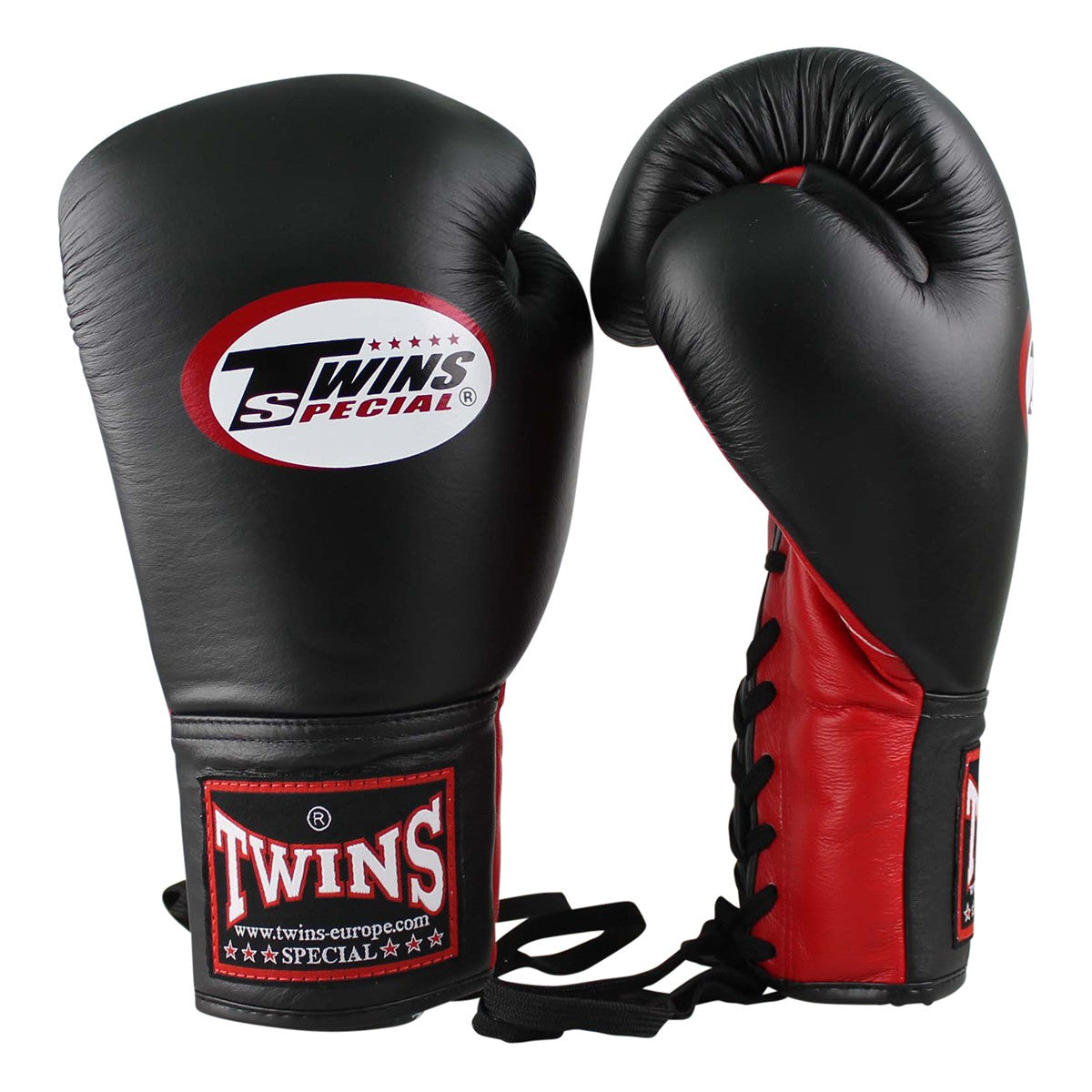 Twins BGLL-1 lace-up boxing gloves - Black/Red