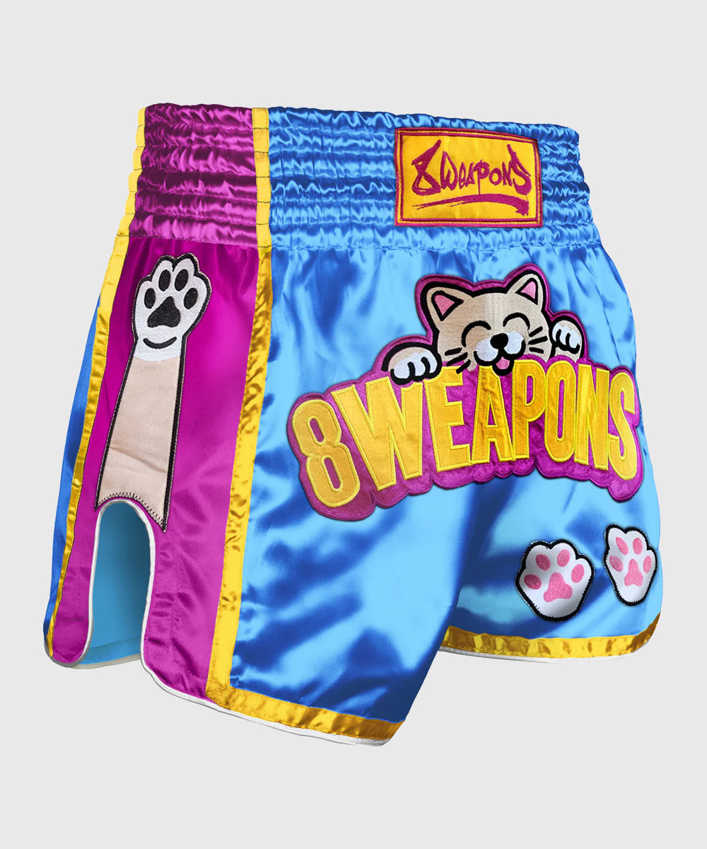 Short De Muay Thai 8 Weapons Meow Thai - Bleu/Rose