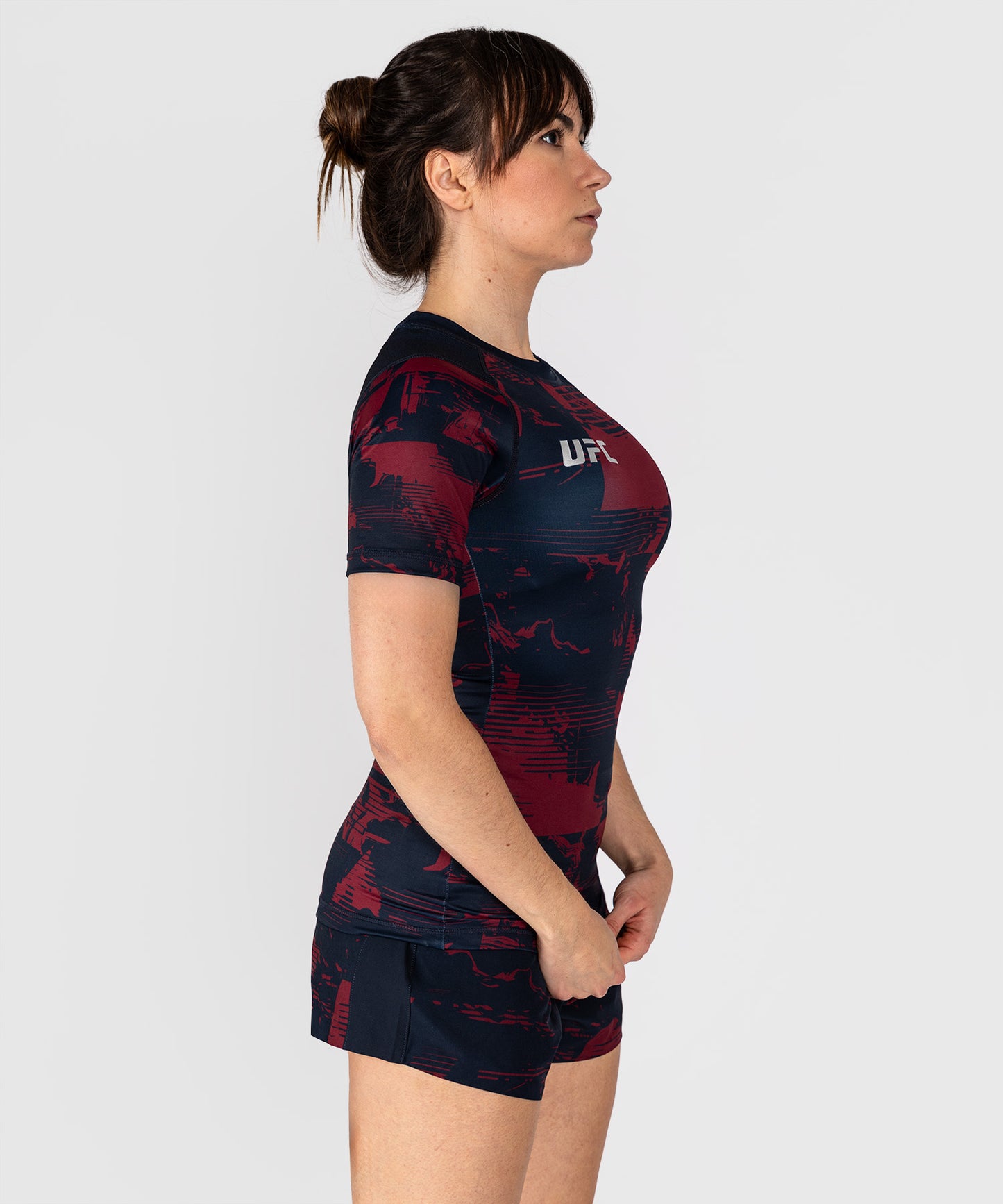 UFC Zenith by Venum Authentic Fight Week Rashguard de manga corta Performance Mujer - Azul marino/Burdeos/Plateado