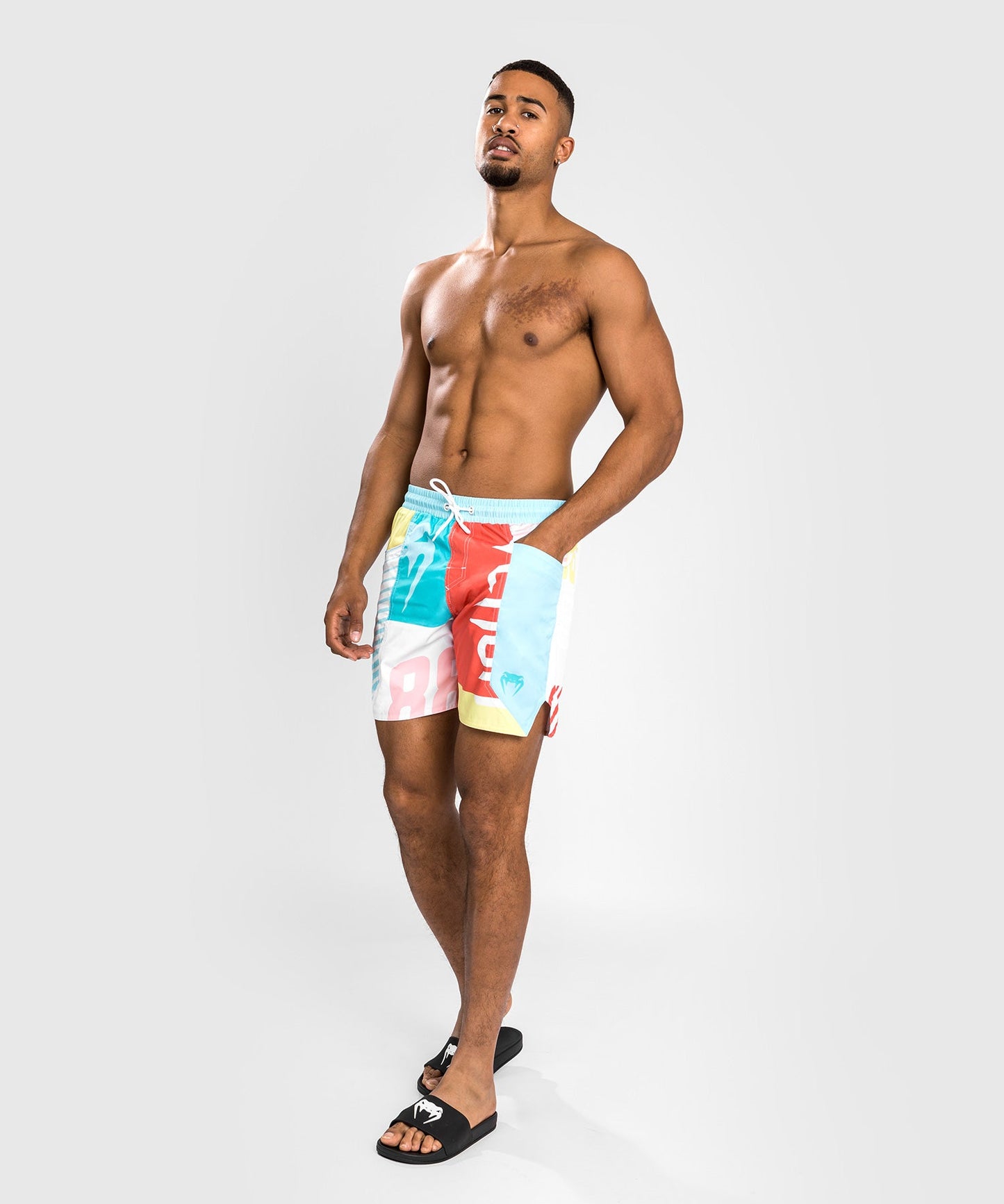 Venum Summer 88 Swim Shorts - Light Blue/Red Flame