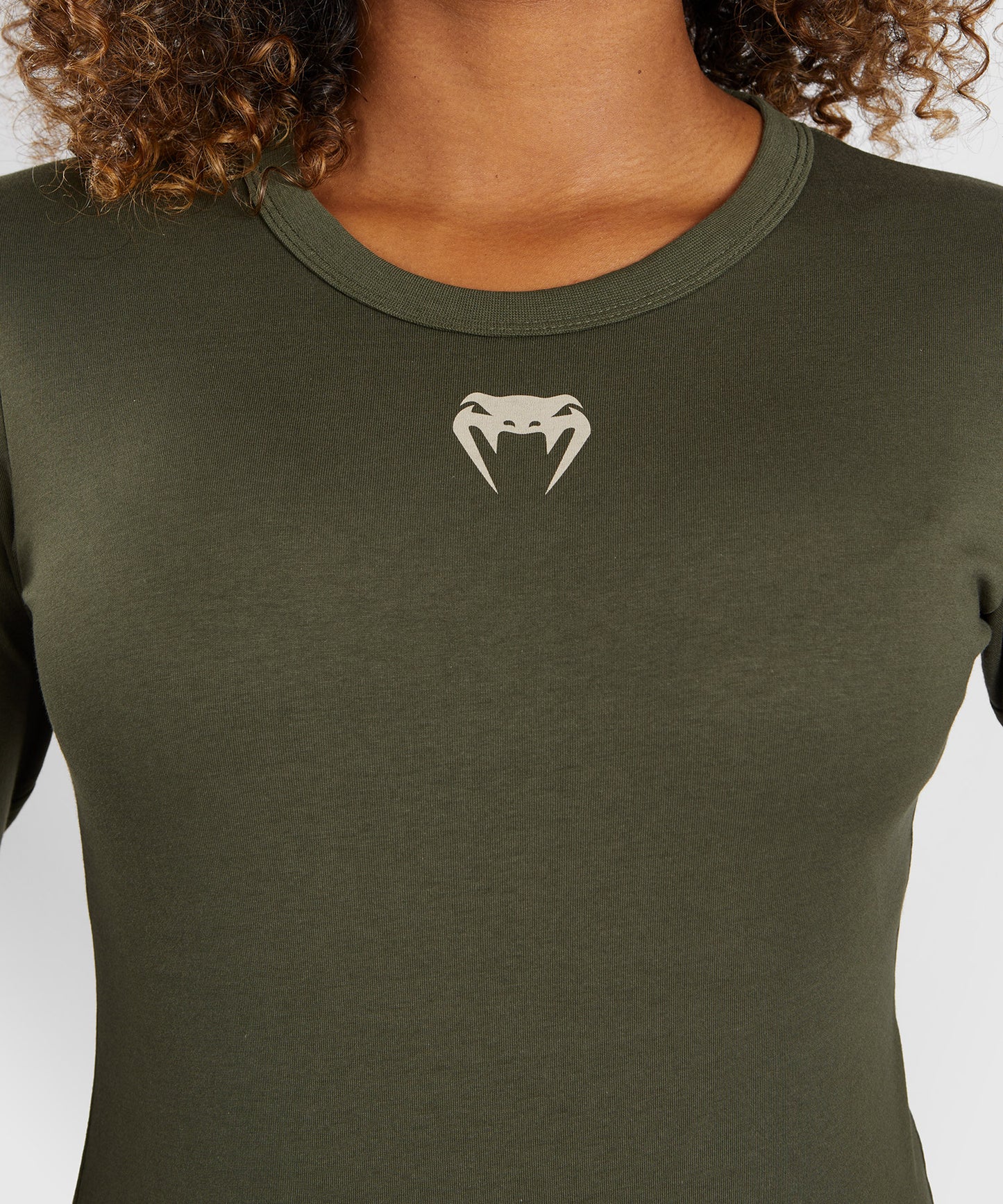 T-shirt à manches longues en coton pour Femmes UFC Adrenaline by Venum Fight Week - Kaki/Bronze