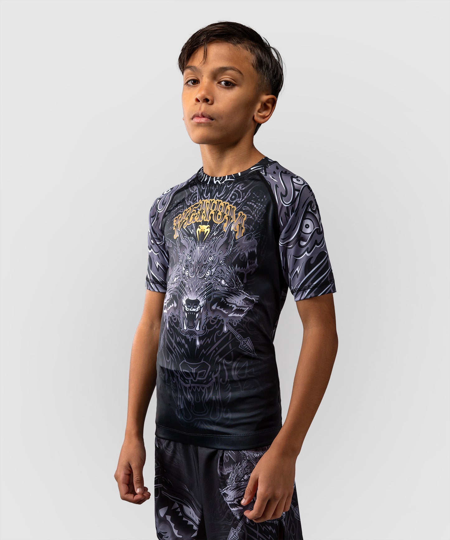Venum Wolf Atak Rashguard Manga Corta Para Niños – Negro/Gris