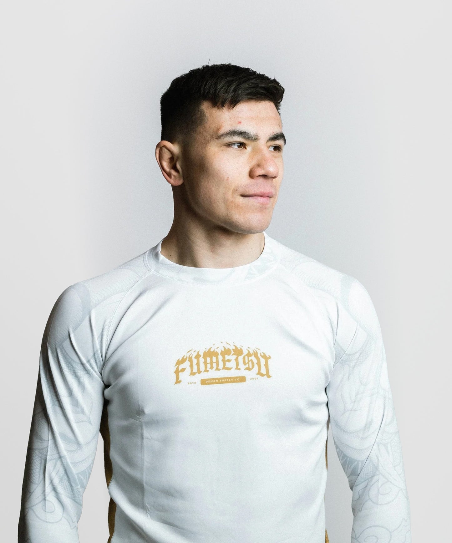 Fumetsu Oni Long Sleeve Rashguard - White/Gold/Grey