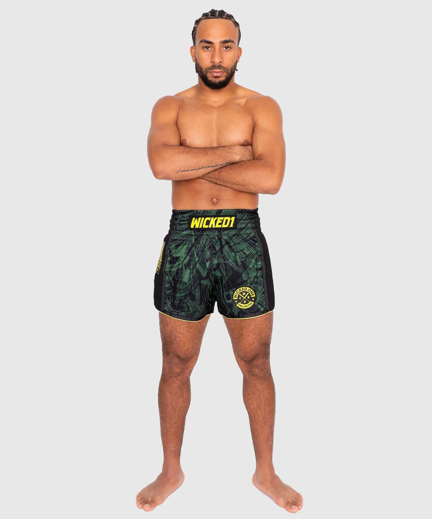 Wicked One Havoc Pantalones de Muay Thai - Caqui/Amarillo