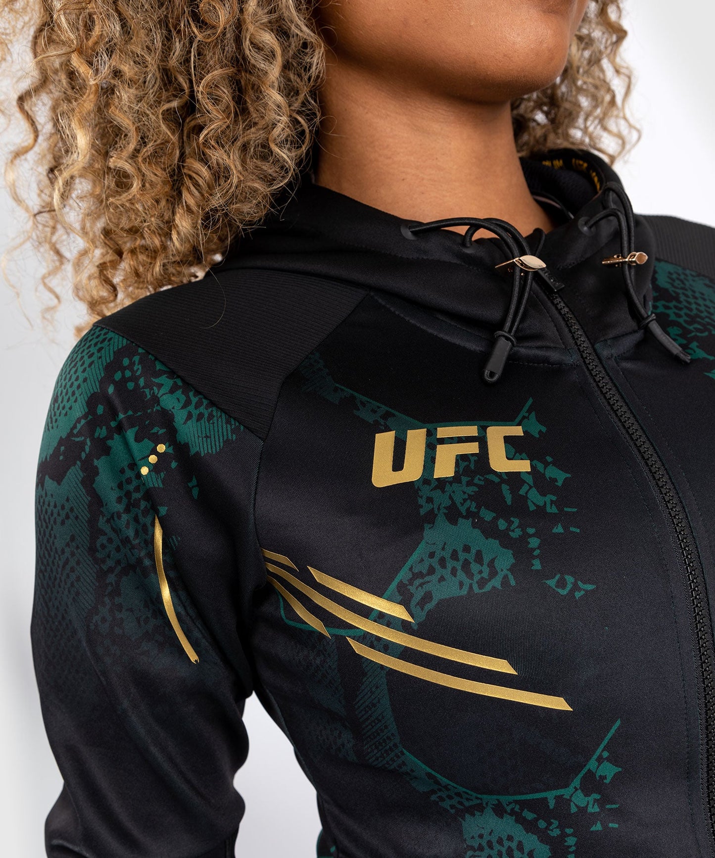 Women's UFC Adrenaline by Venum Authentic Fight Night Hoodie - Emerald Edition - Green/Black/Gold