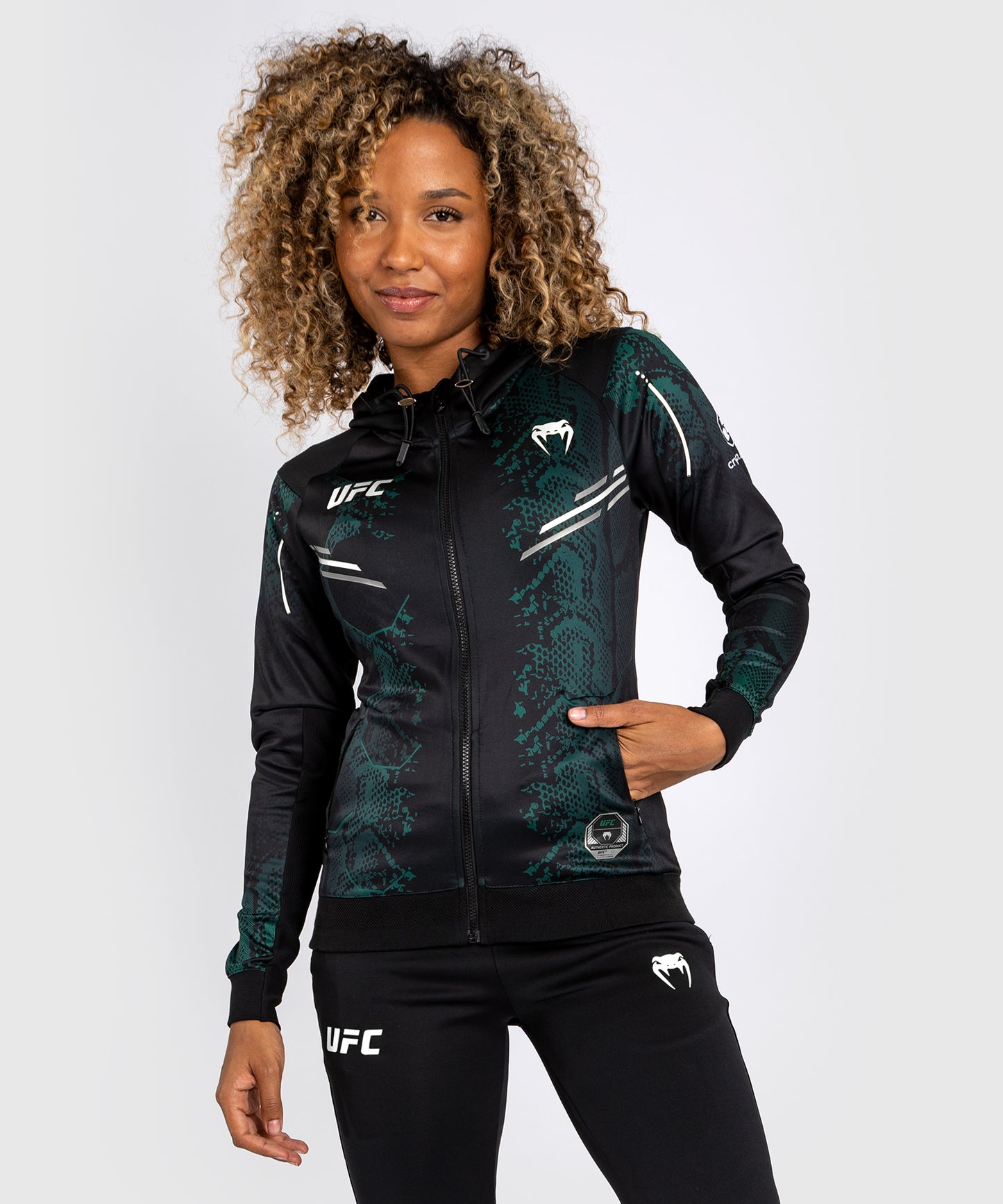 Sweat à capuche pour femmes UFC Adrenaline by Venum Authentic Fight Night - Emerald Edition - Vert/Noir