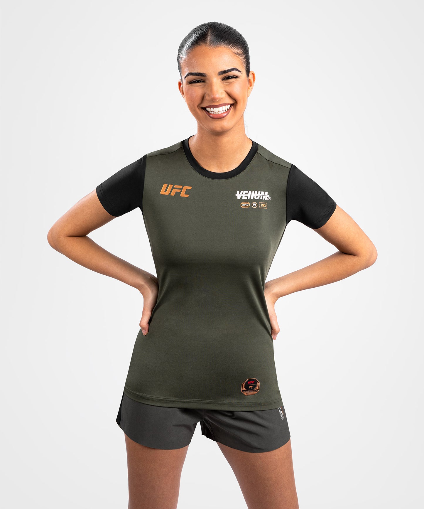 UFC Adrenaline by Venum Fight Week Dry-Tech-T-Shirt für Frauen - Khaki/Bronze