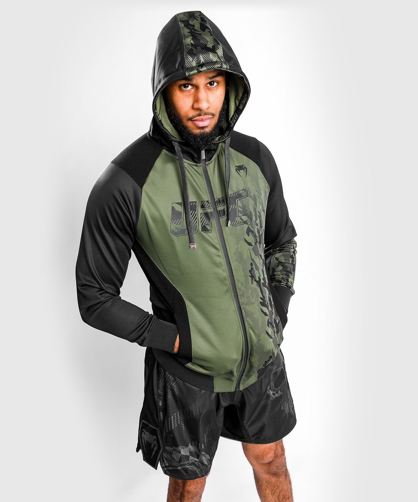 Sweatshirt Zippé Homme UFC Venum Authentic Fight Week - Kaki