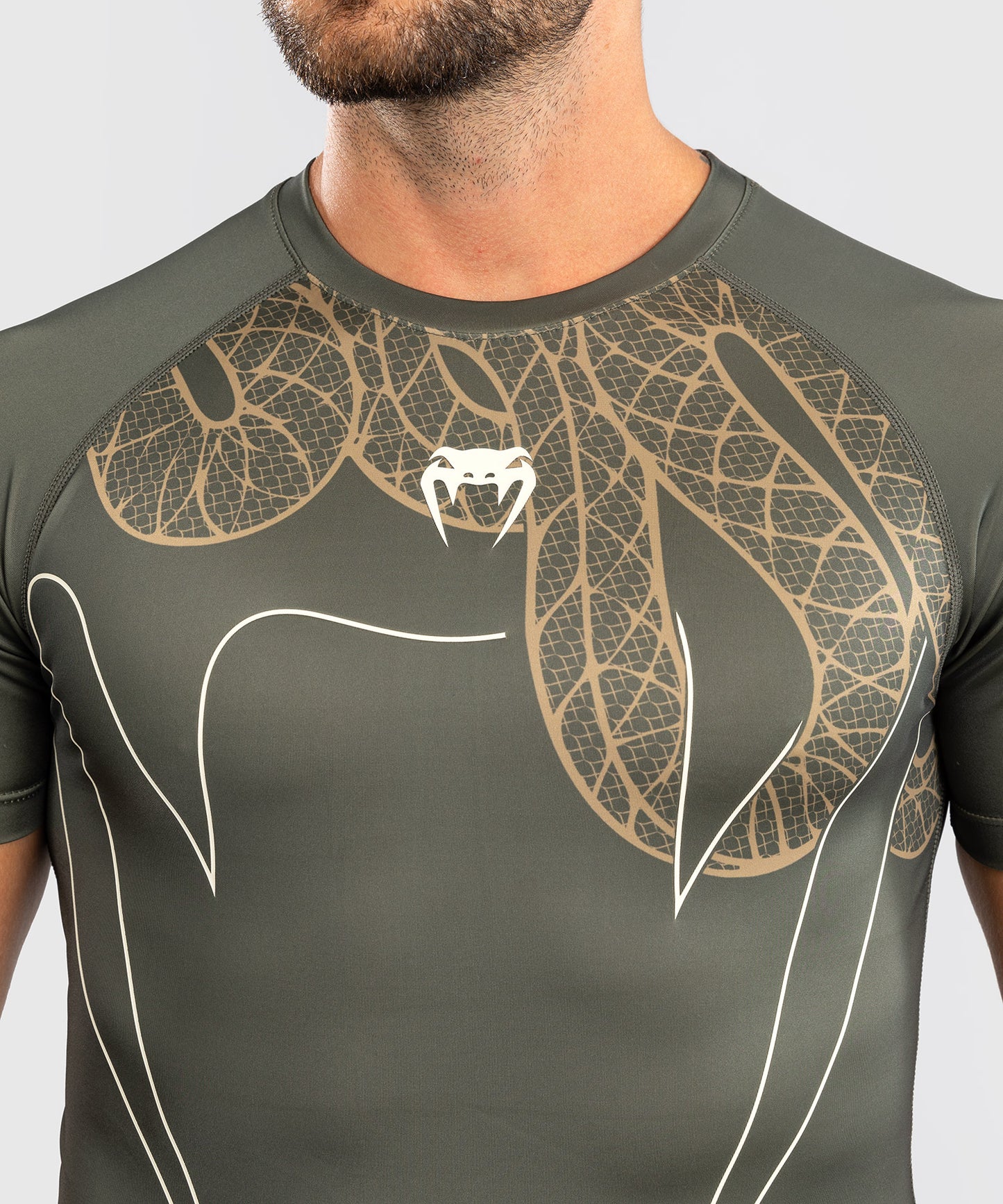 Rashguard Manches Courtes Venum Serpenti – Kaki/Bronze/Ivoire