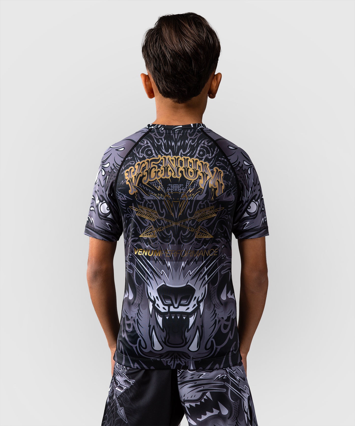 Venum Wolf Atak Rashguard Manga Corta Para Niños – Negro/Gris