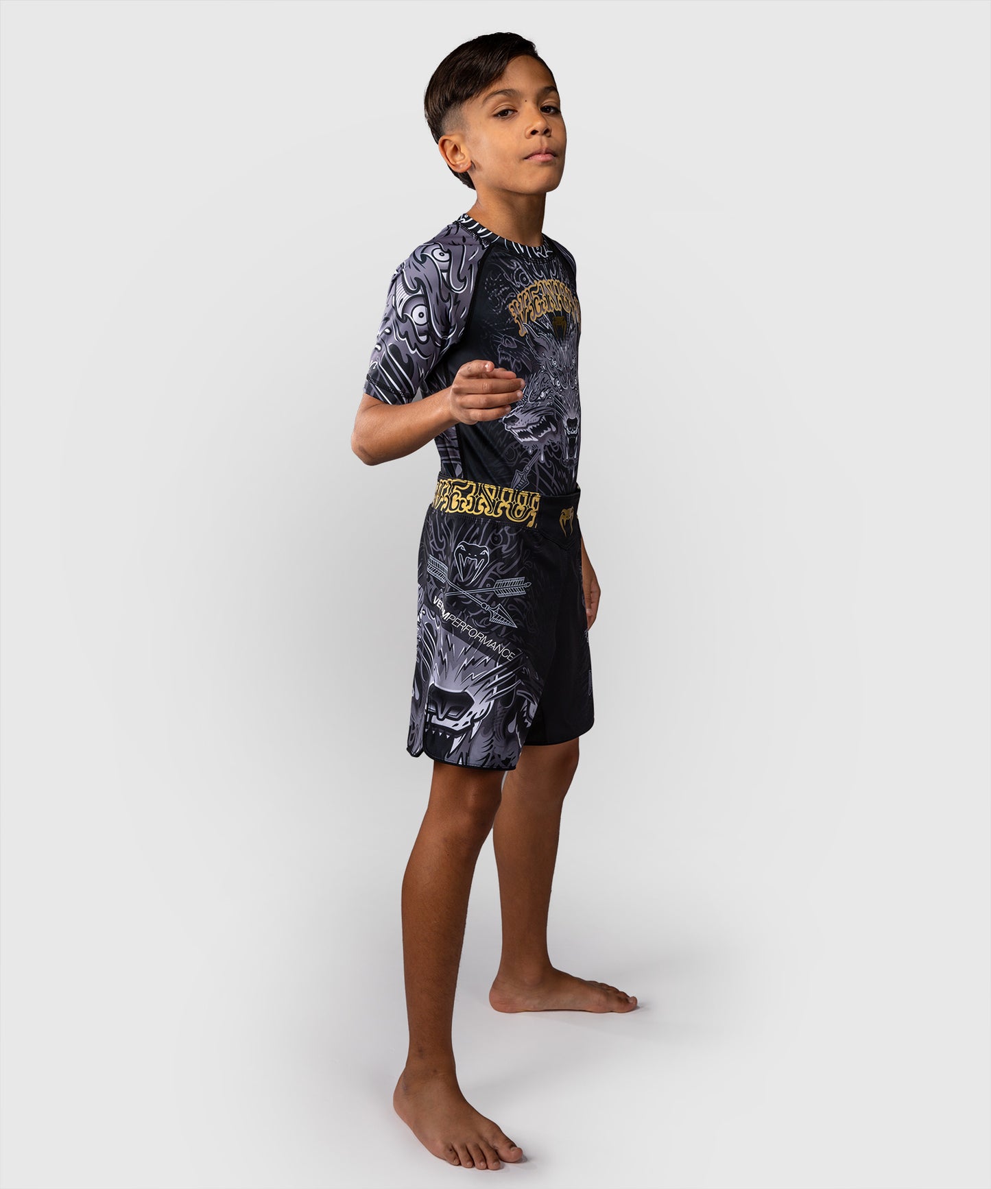 Venum Wolf Atak Rashguard Manga Corta Para Niños – Negro/Gris