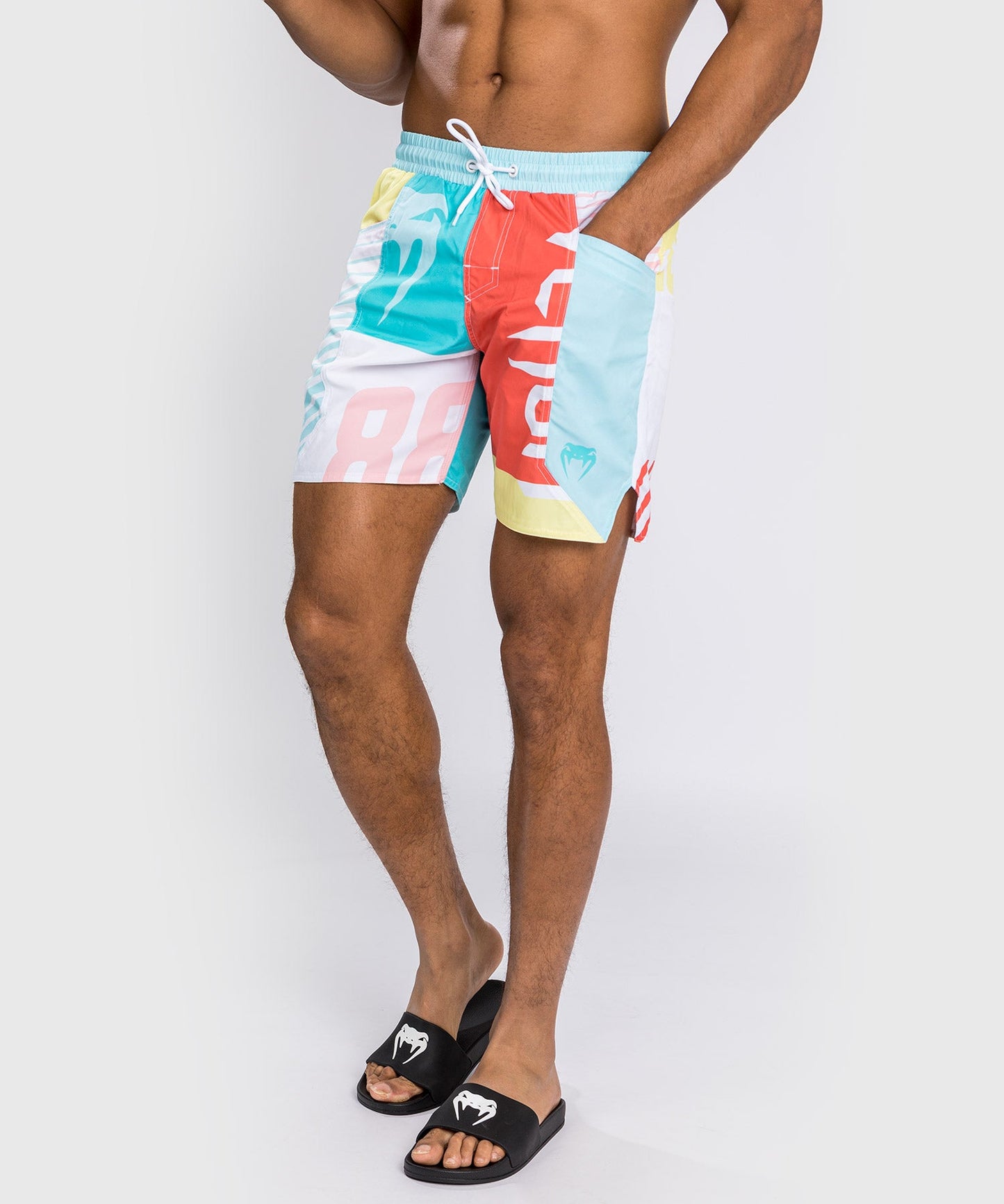 Venum Summer 88 Swim Shorts - Light Blue/Red Flame