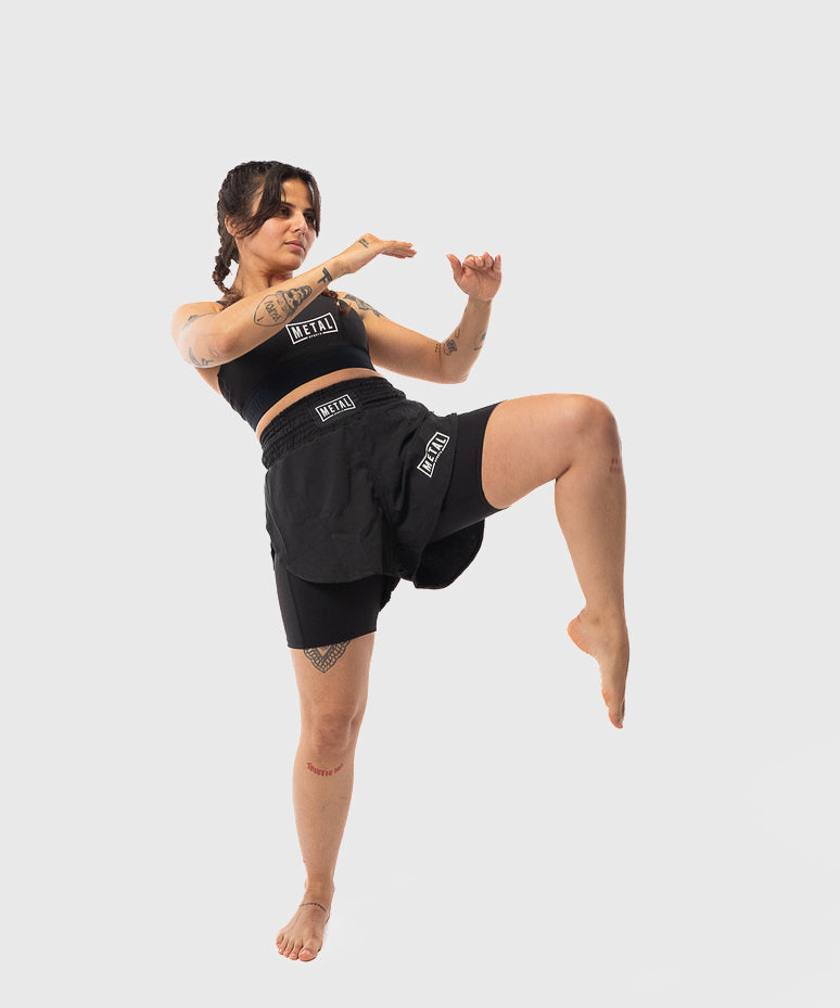 Metal Boxe Pantalones de Combate 2 en 1 de Mujer - Negro