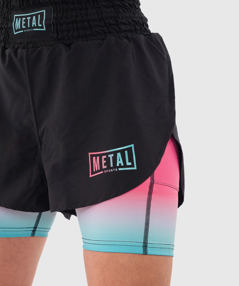 Fightshort 2 En 1 Pour Femme Metal Boxe Miami - Noir