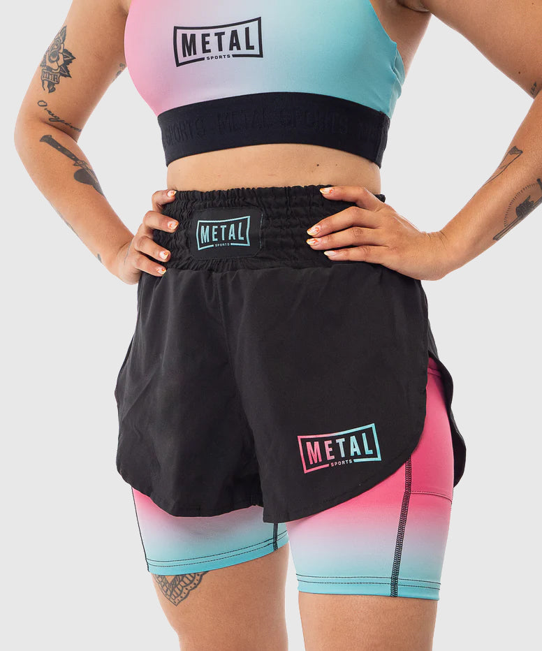 Fightshort 2 En 1 Pour Femme Metal Boxe Miami - Noir