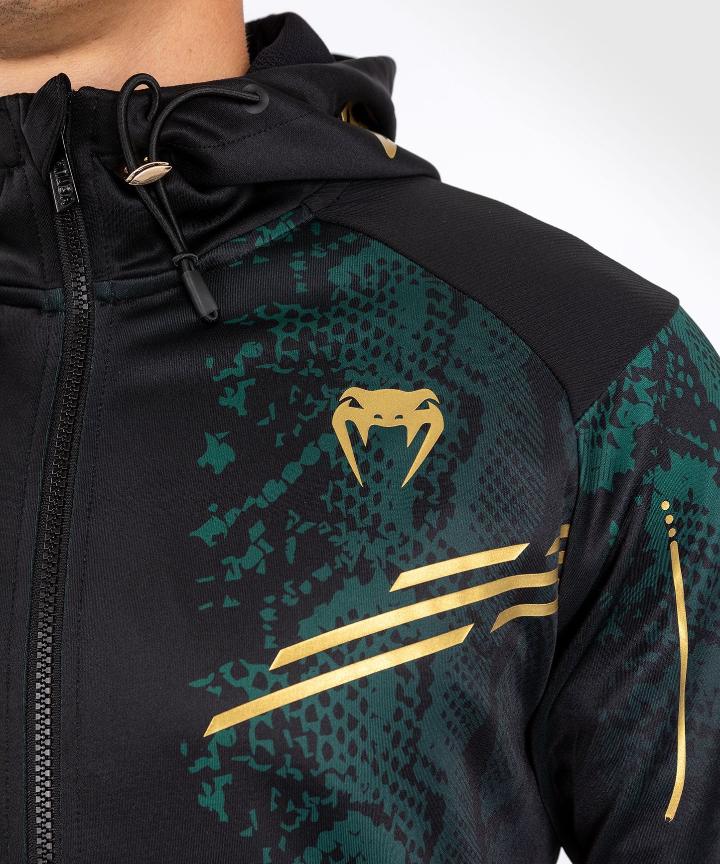 Men's UFC Adrenaline by Venum Authentic Fight Night Hooded Jacket - Emerald Edition - Green/Black/Gold