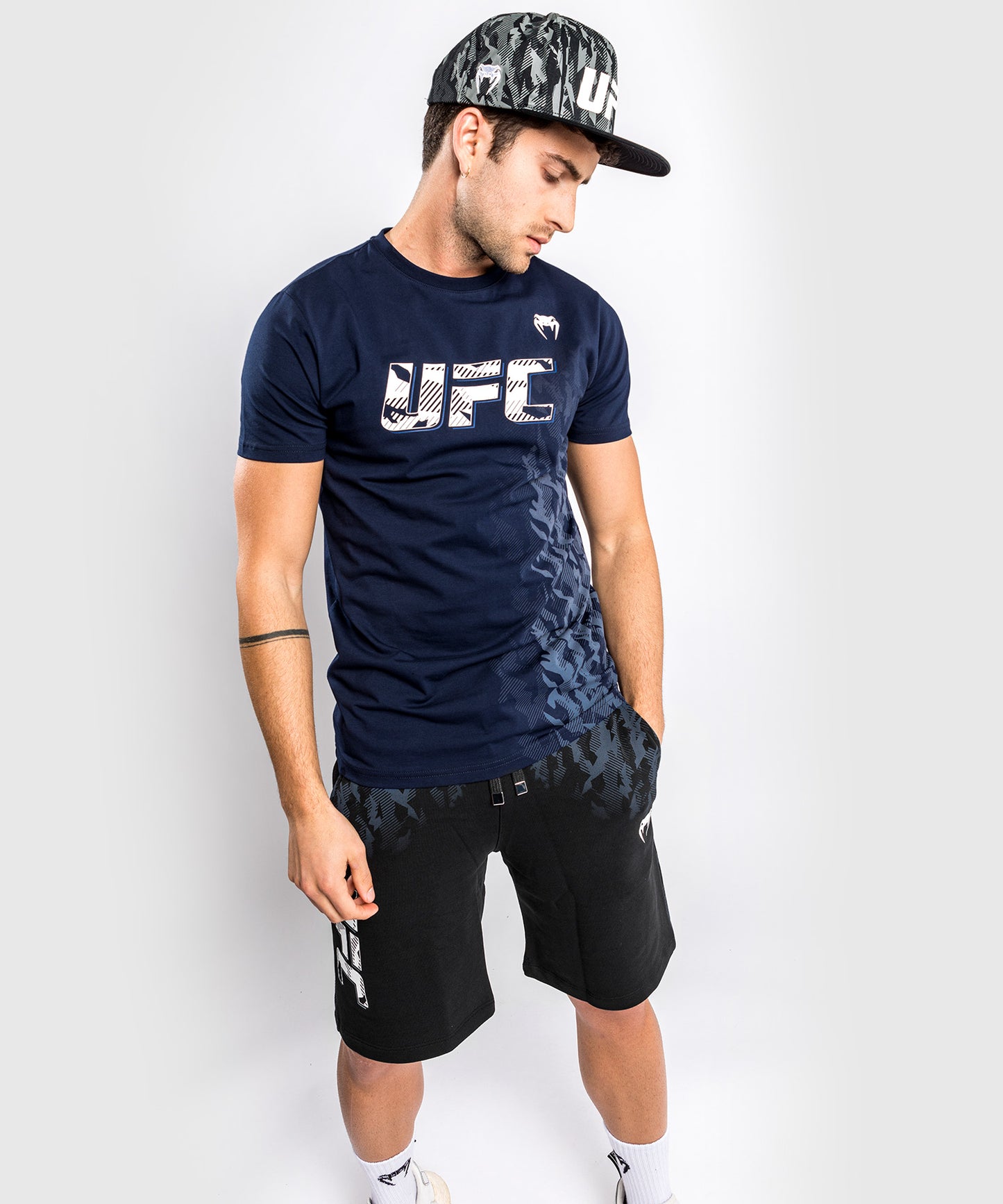 T-shirt Manches Courtes en Coton Homme UFC Venum Authentic Fight Week - Bleu Marine