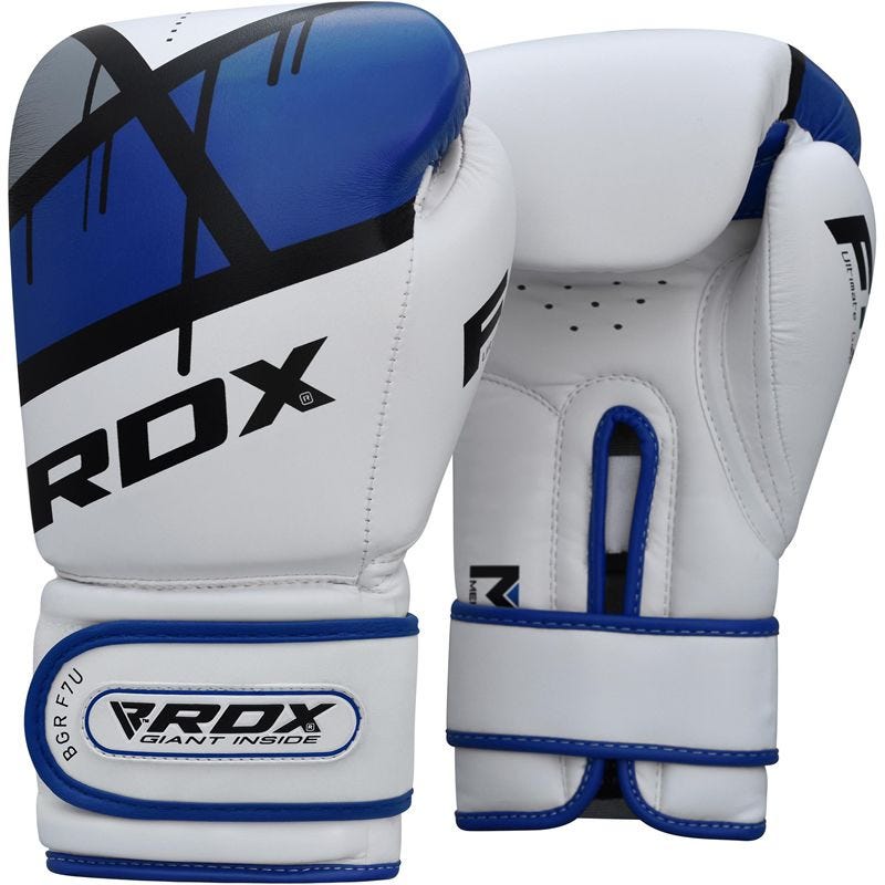 Gants de boxe RDX Sports Quadro-Dome – Blanc/Bleu