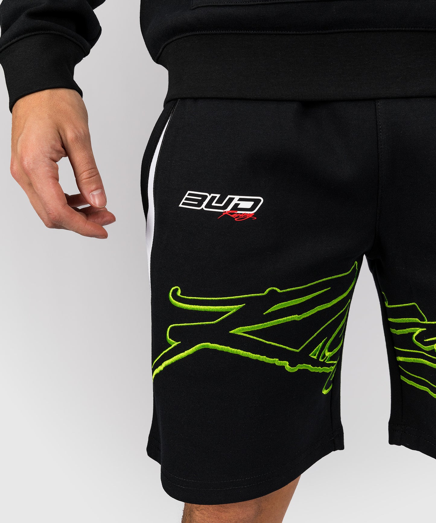 Venum x Bud Racing Men's Cotton Shorts - Black/White/Lime Green