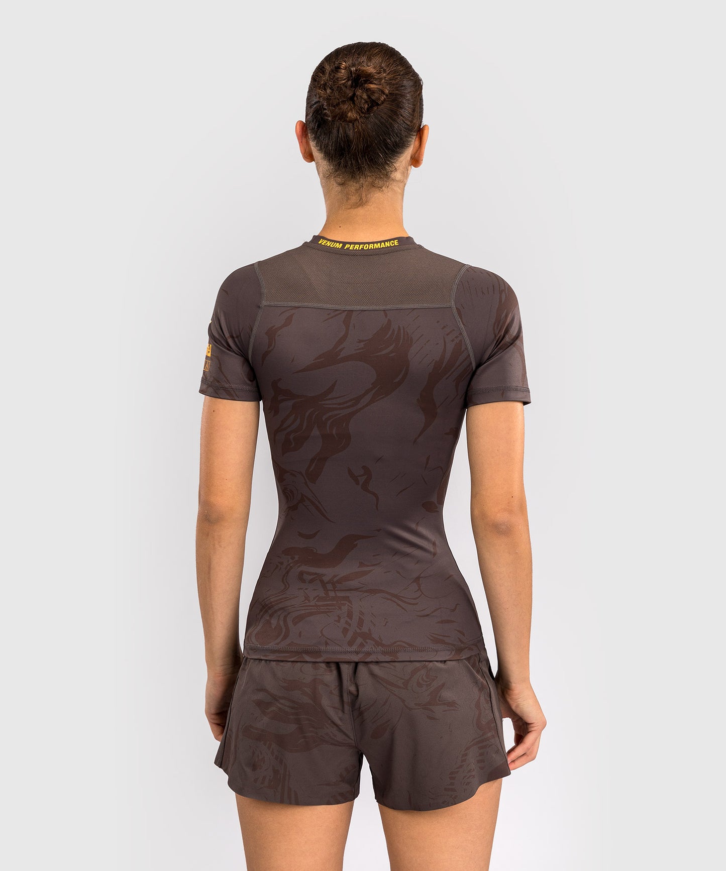 Rashguard Performance à Manches Courtes pour Femmes UFC Fusion by Venum Fight Week - Marron Terrestre
