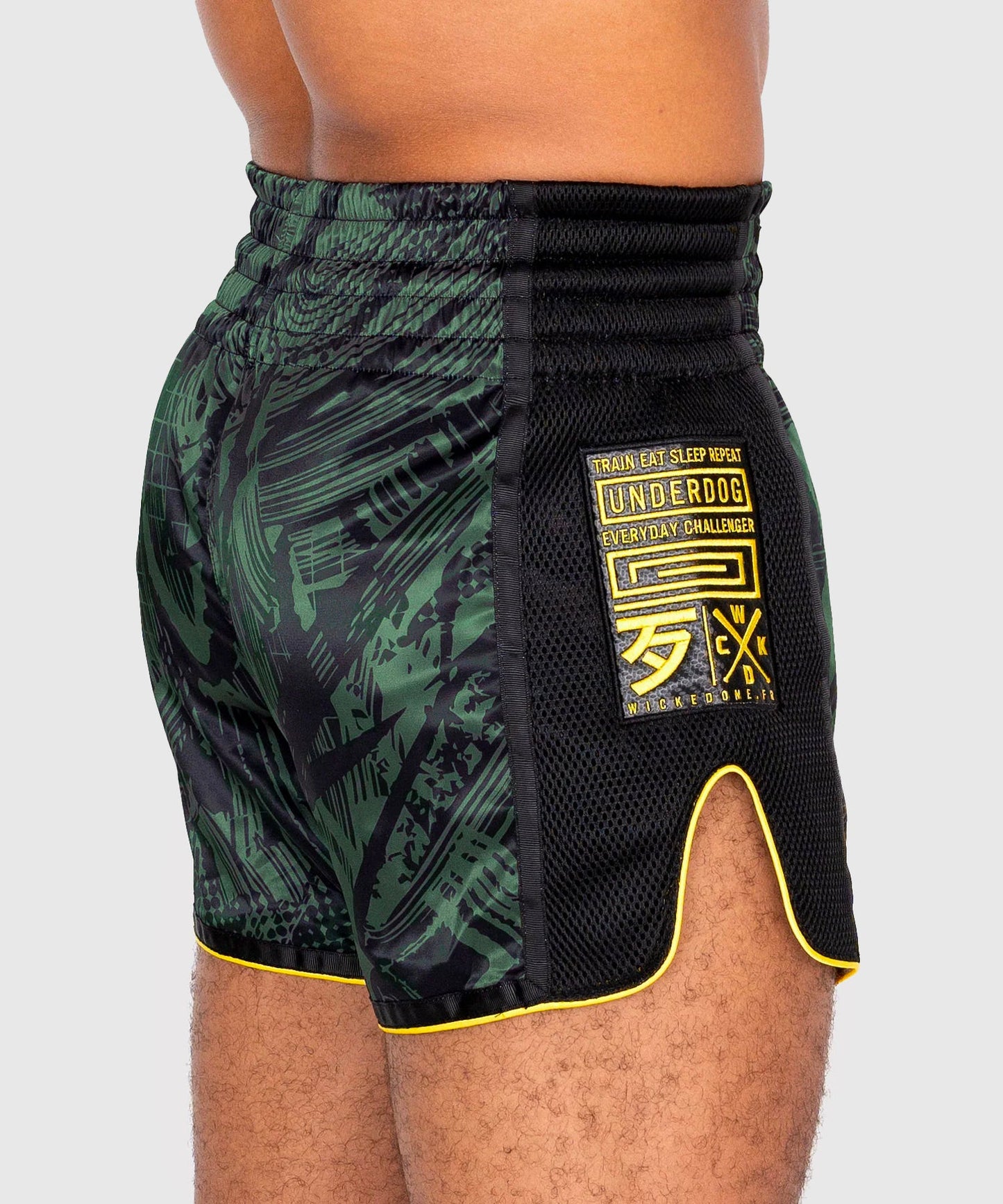 Wicked One Havoc Pantalones de Muay Thai - Caqui/Amarillo