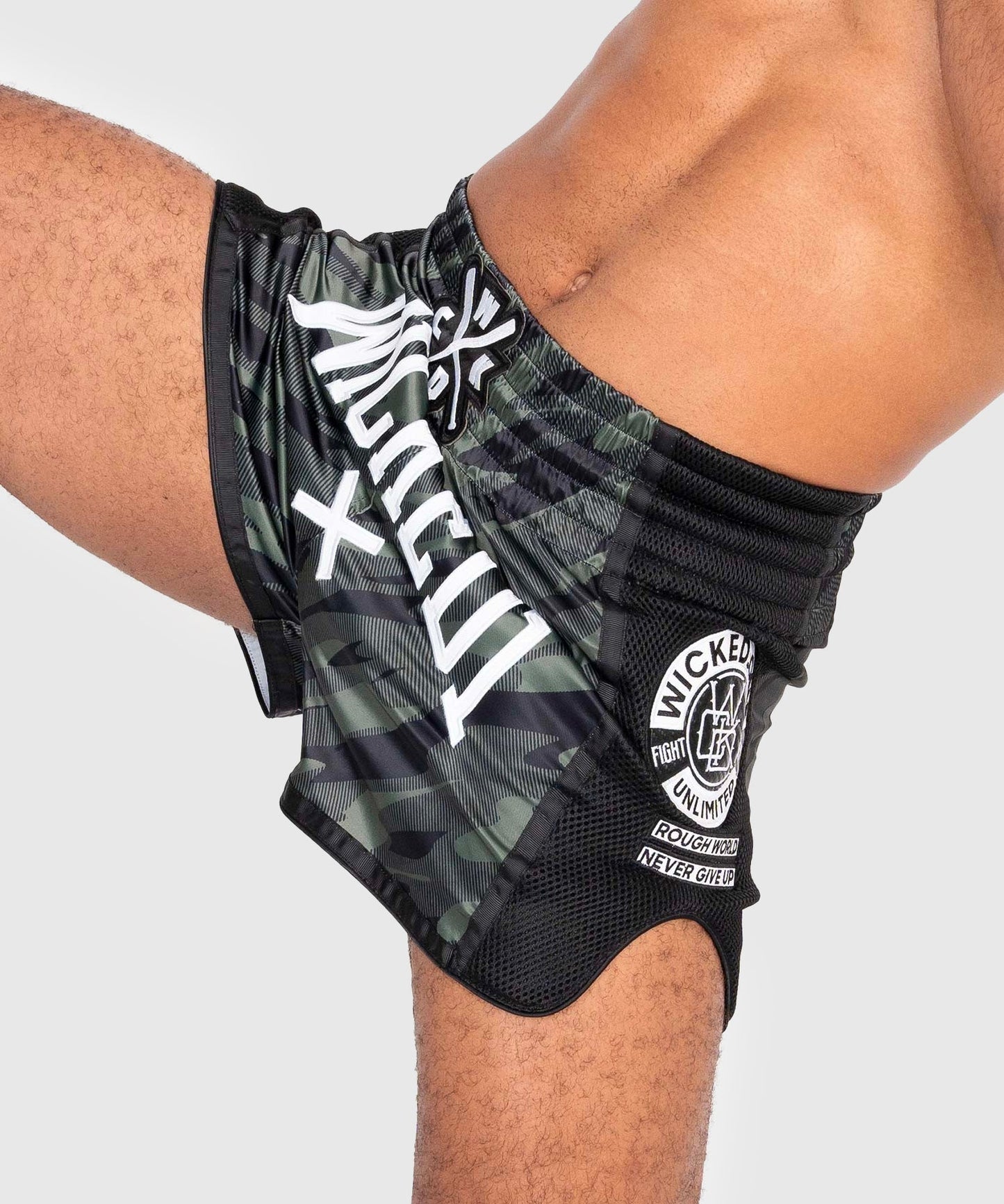 Wicked One Fury Pantalones de Muay Thai - Negro/Caqui