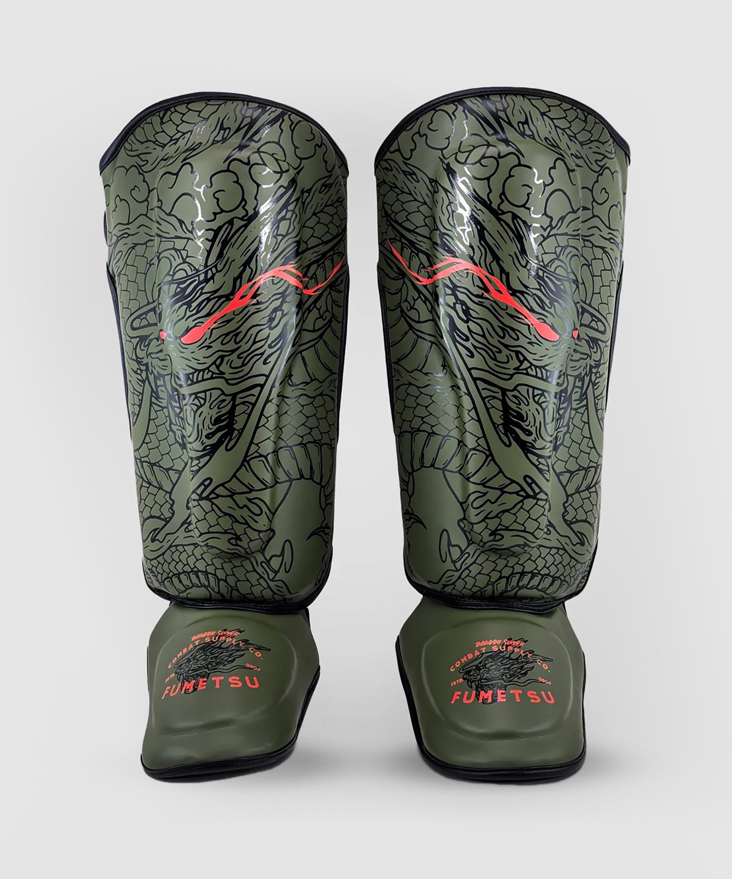 Fumetsu Dragon Slayer shin guards - Khaki/Orange