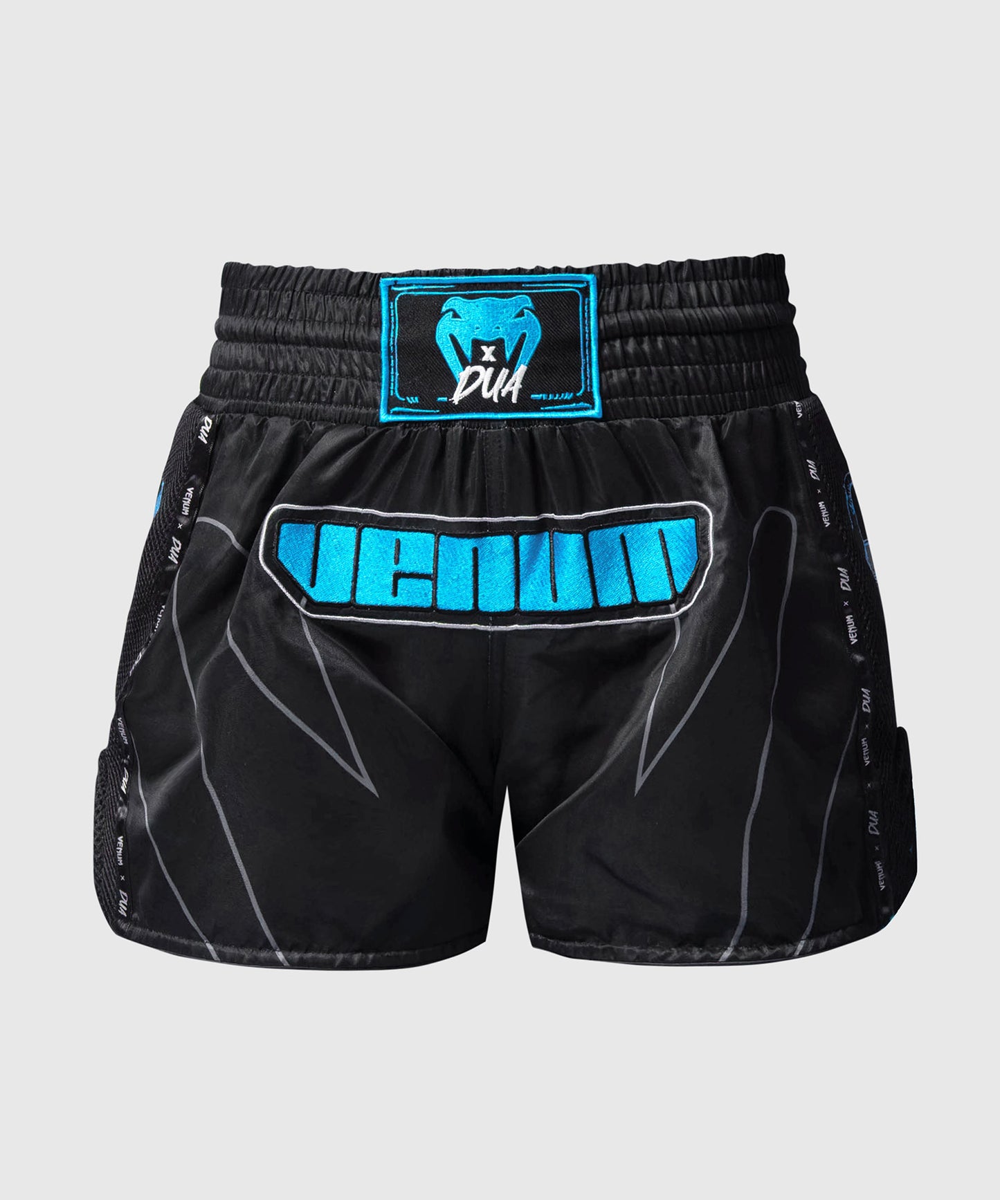 Venum x Dua Muay Thai Pantalones Cortos - Negro/Azul Eléctrico