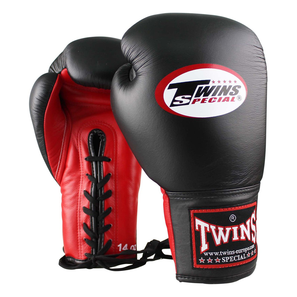 Twins BGLL-1 lace-up boxing gloves - Black/Red