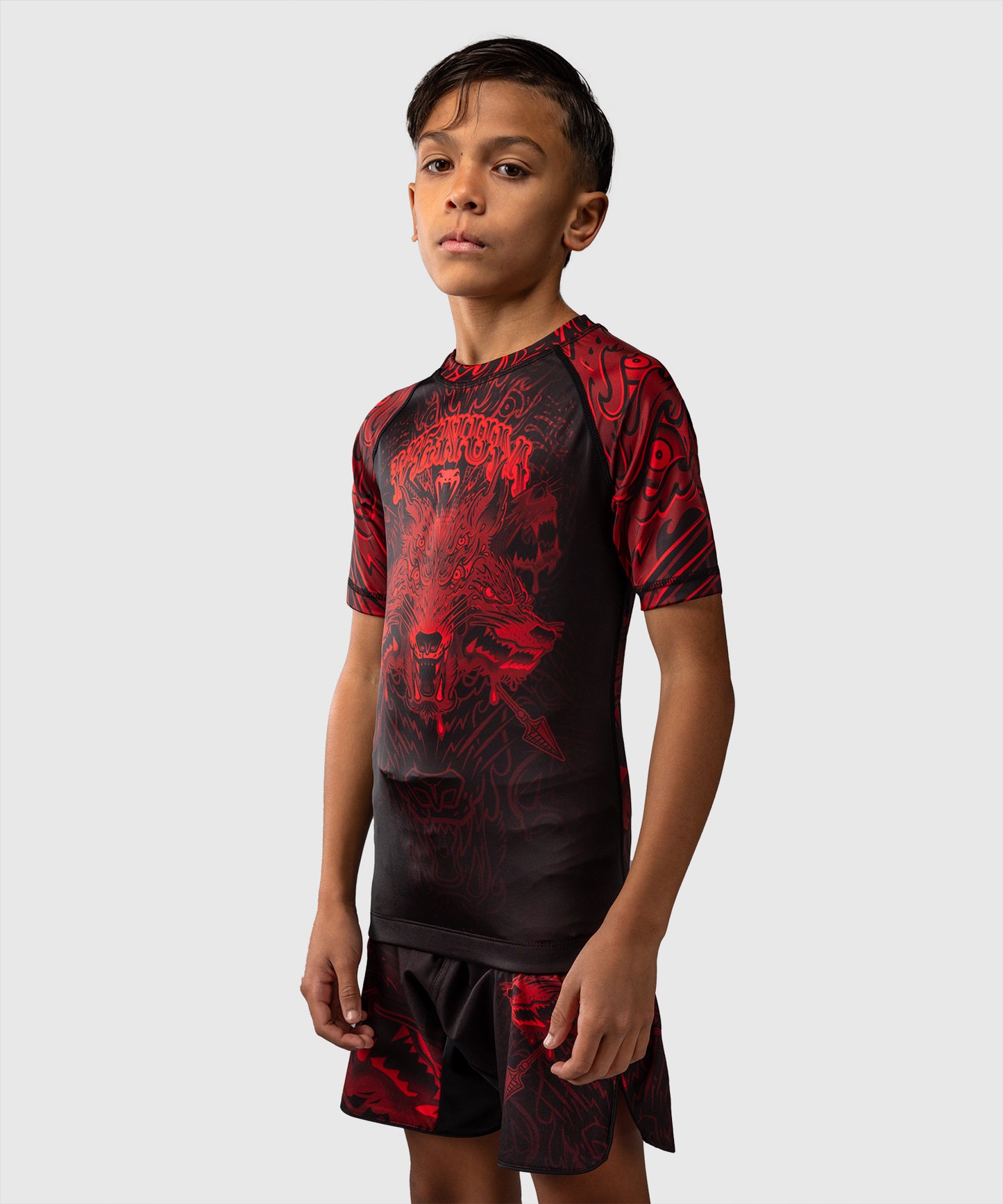 Venum Wolf Atak Kids Short Sleeve Rashguard - Black/Red