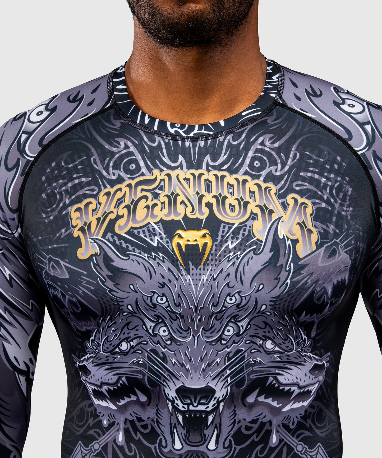 Venum Wolf Atak Langarm Rashguard – Schwarz/Grau