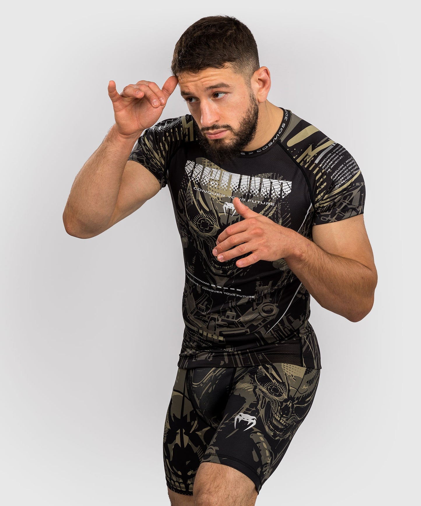 Venum Space Invader lycra de manga corta - Negro/Arena