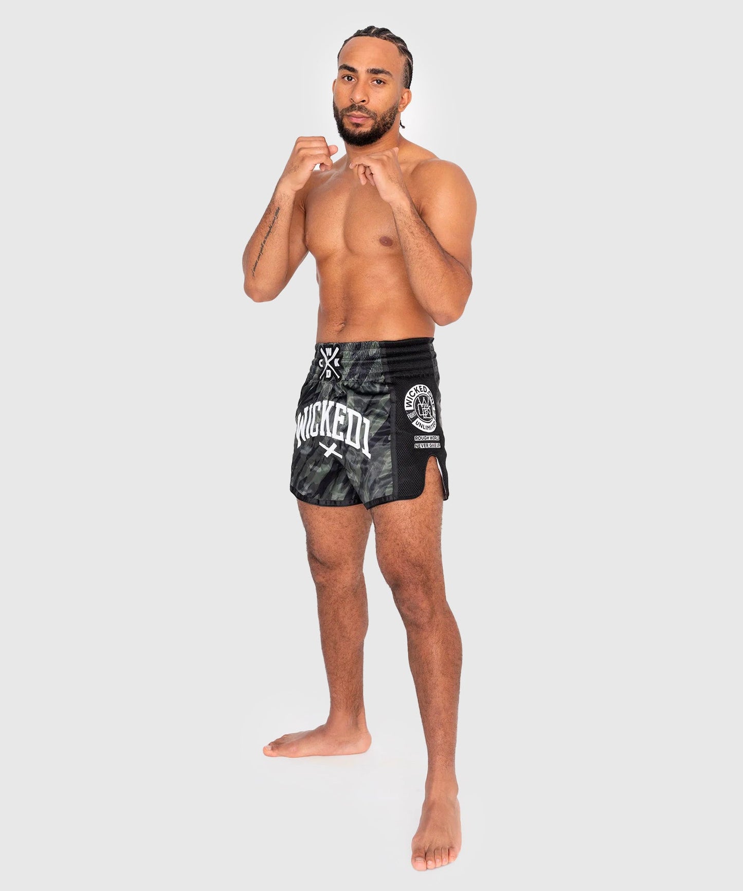 Wicked One Fury Pantalones de Muay Thai - Negro/Caqui